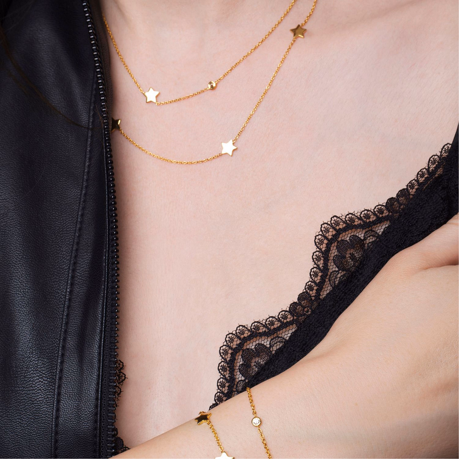 9kt Gold Star Cluster Necklace