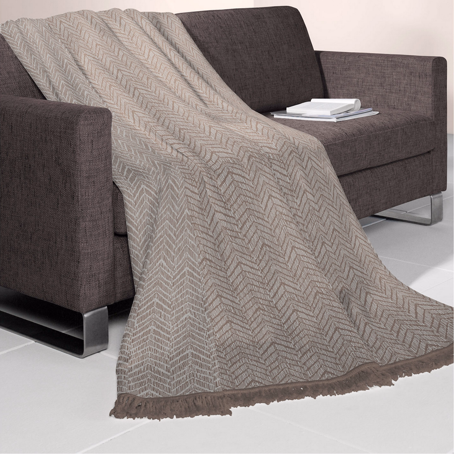 Chevron Blanket Taupe 140x180cm