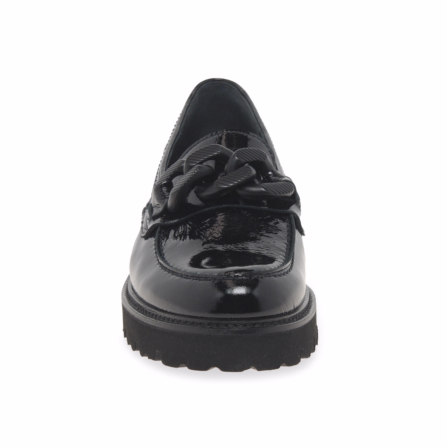 Squeeze Chain-Detail Patent Loafers