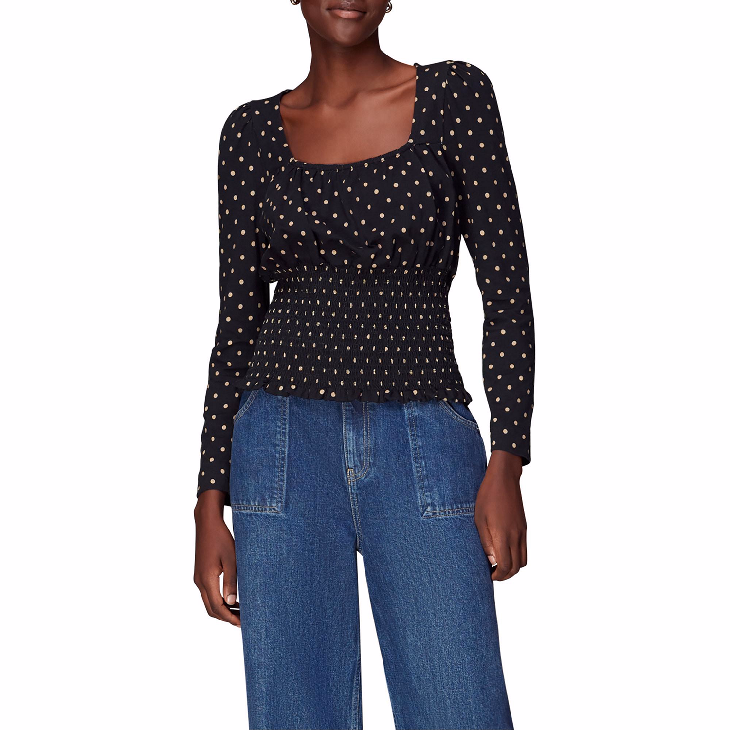Spot Square Neck Shirred Top