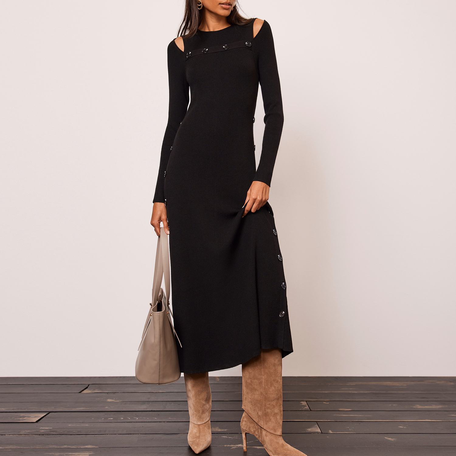 Ribbed Button Detail Dress