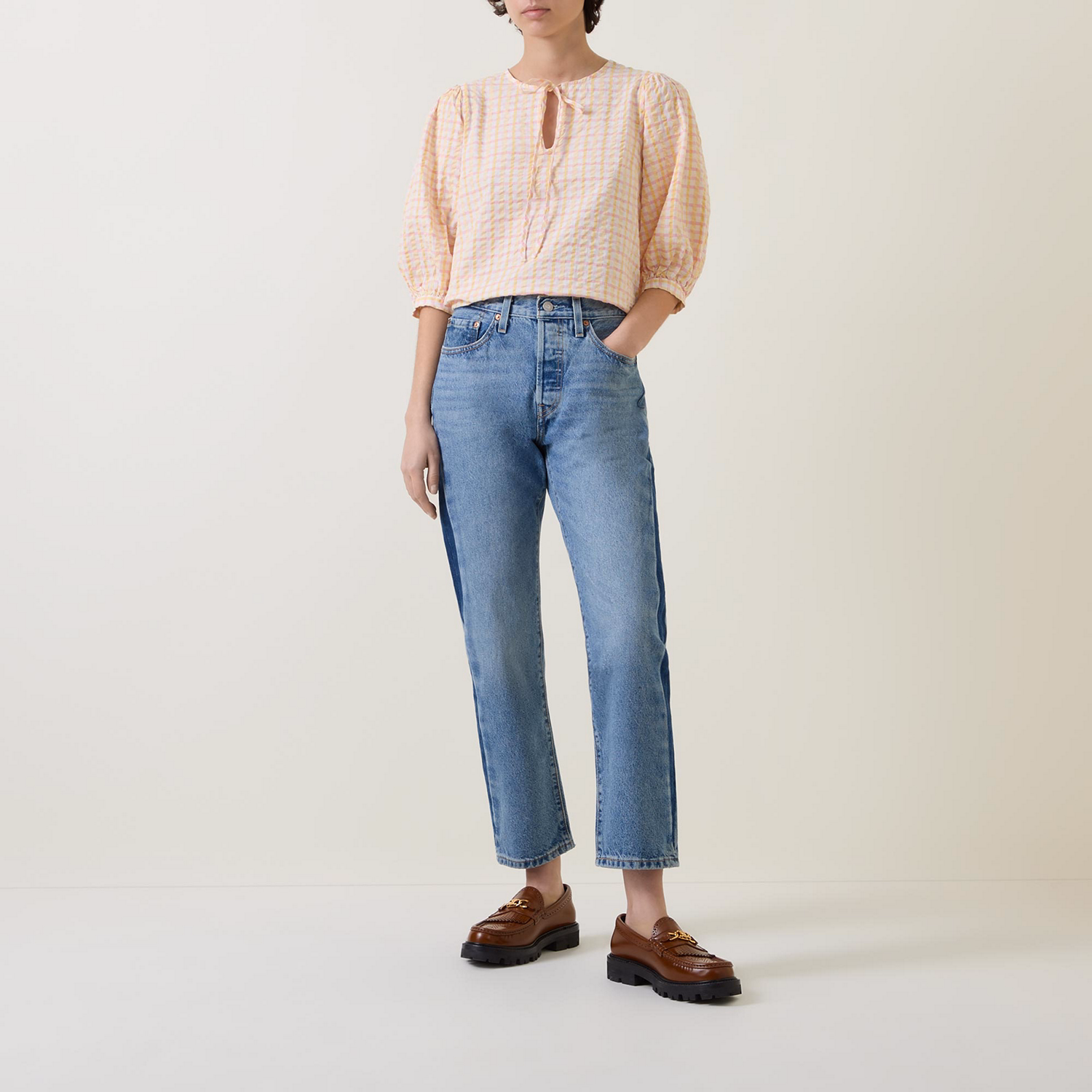 Belmont Check-Print Seersucker Blouse