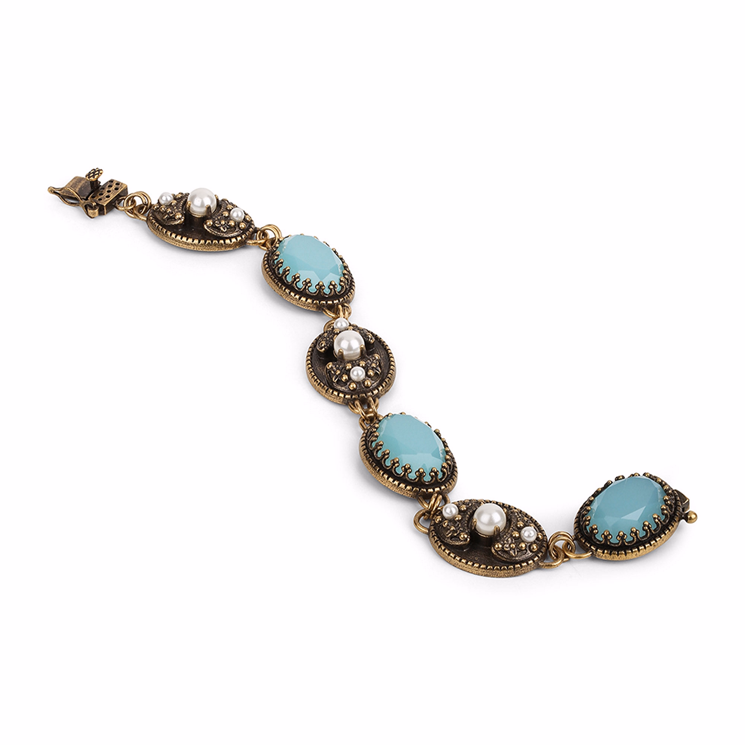 Aqua and Faux Pearl Stone Bracelet