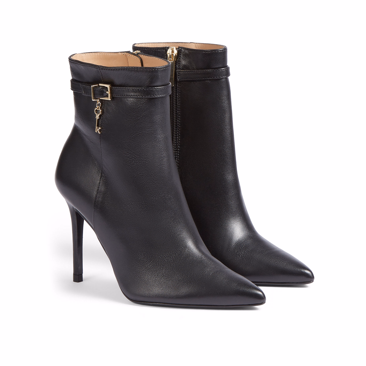 Clover Key Trim Leather Ankle Boots