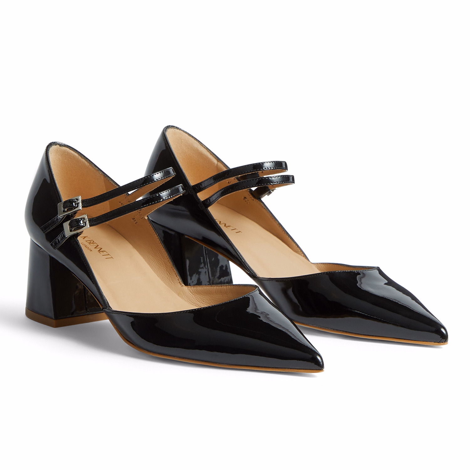 Savannah Patent Mary Janes Block Heels