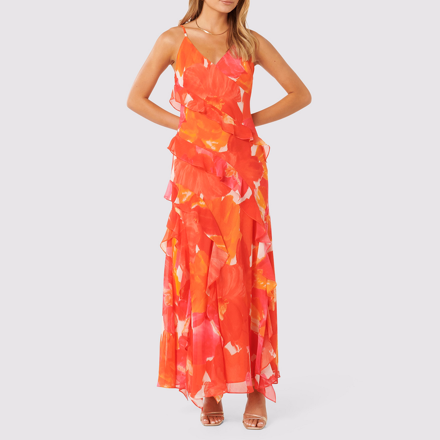 Poppy Printed Ruffle Gown