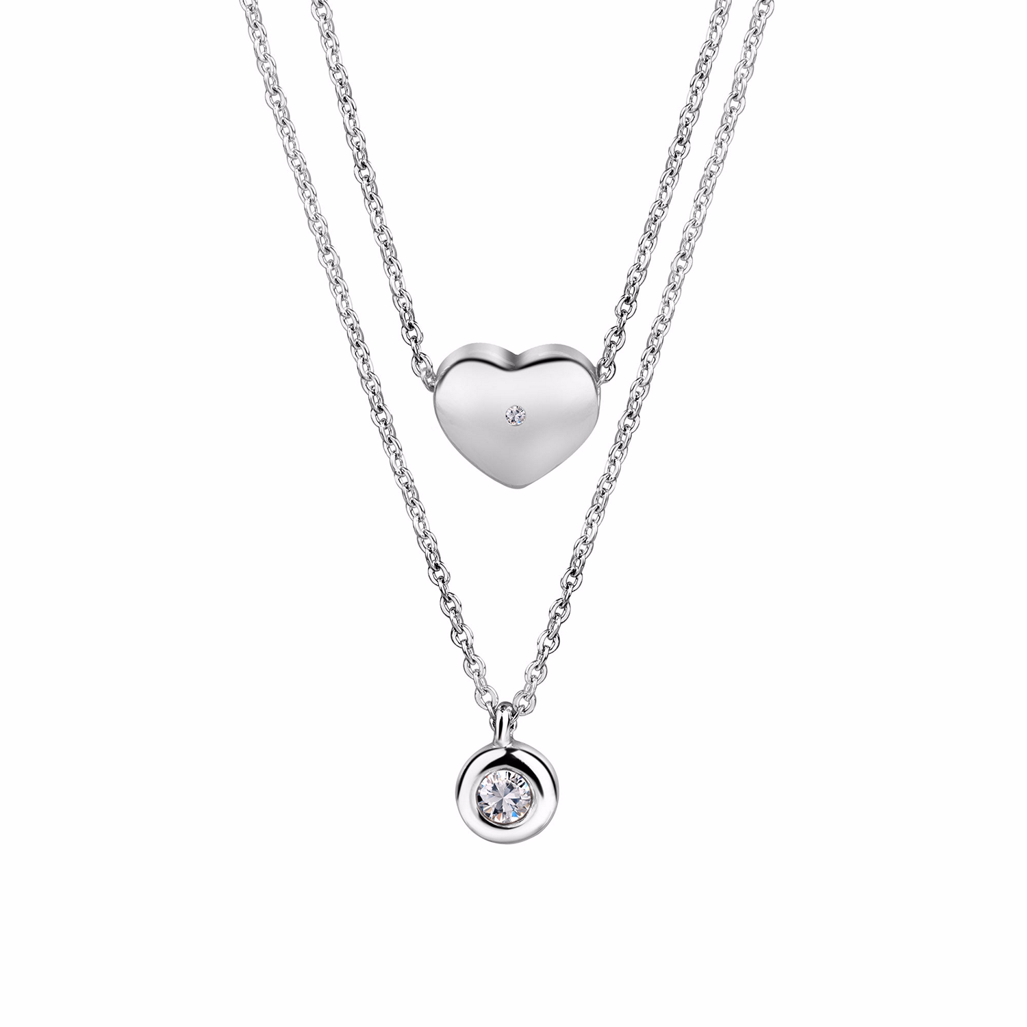 Silver Plated Heart Pendant With Clear Stones