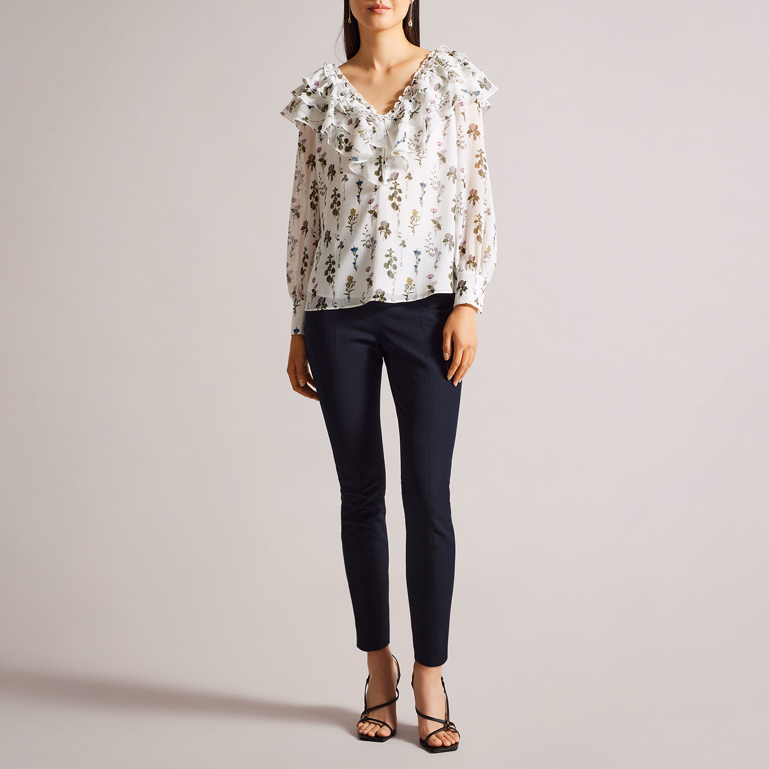 High Waisted Trousers With Faux Poppers