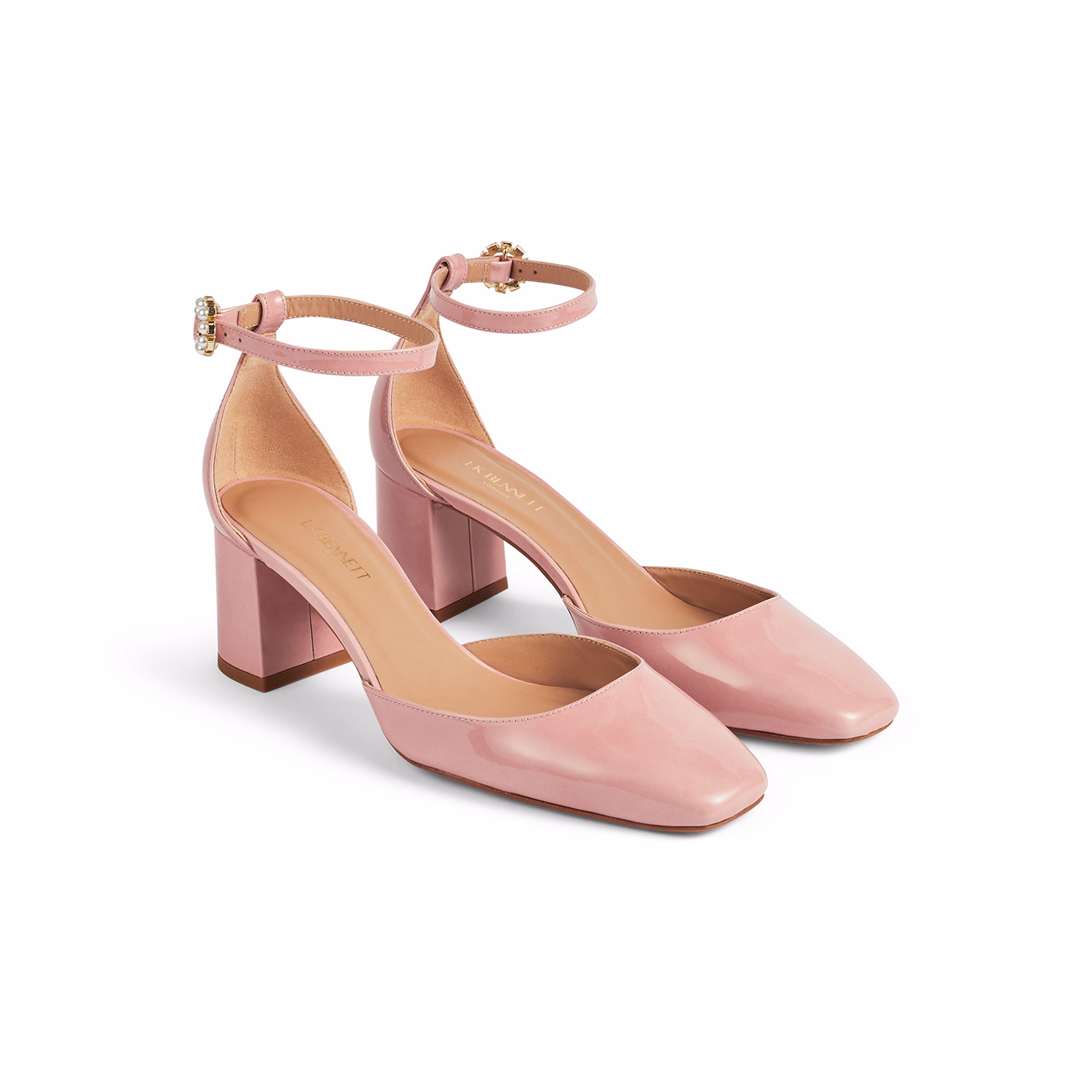 Darling Pearl-Buckle Patent Block Heels