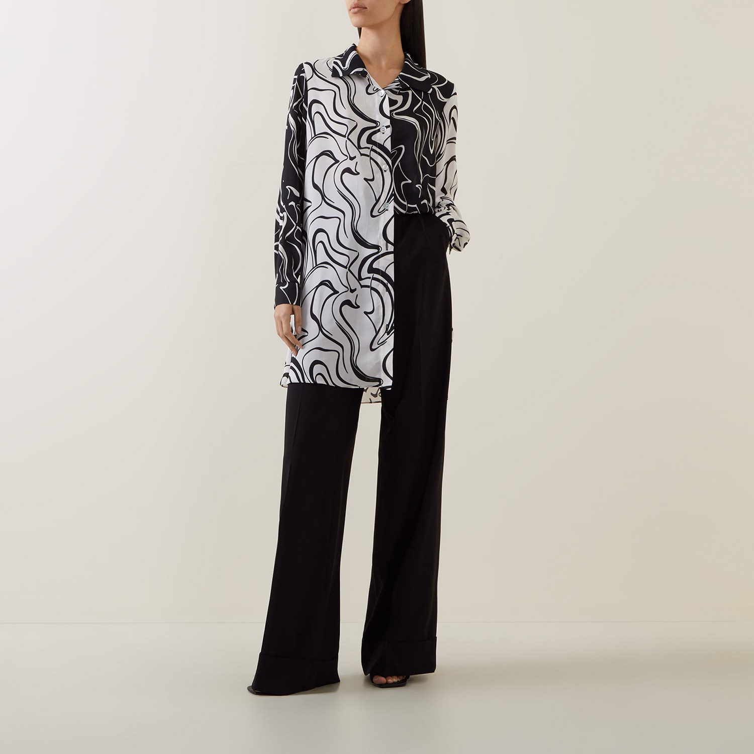 Two-Tone Abstract Print Blouse