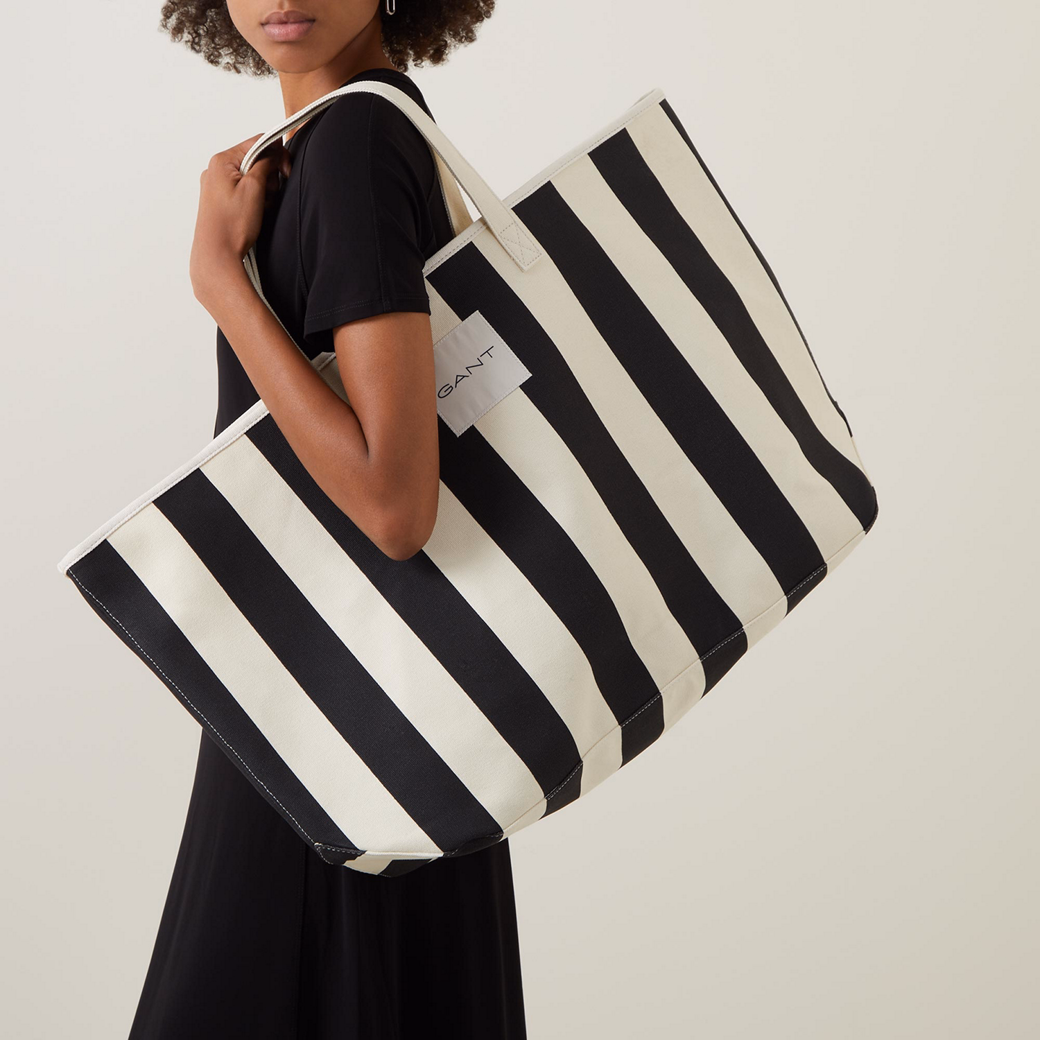 Striped Logo Canvas Tote Bag