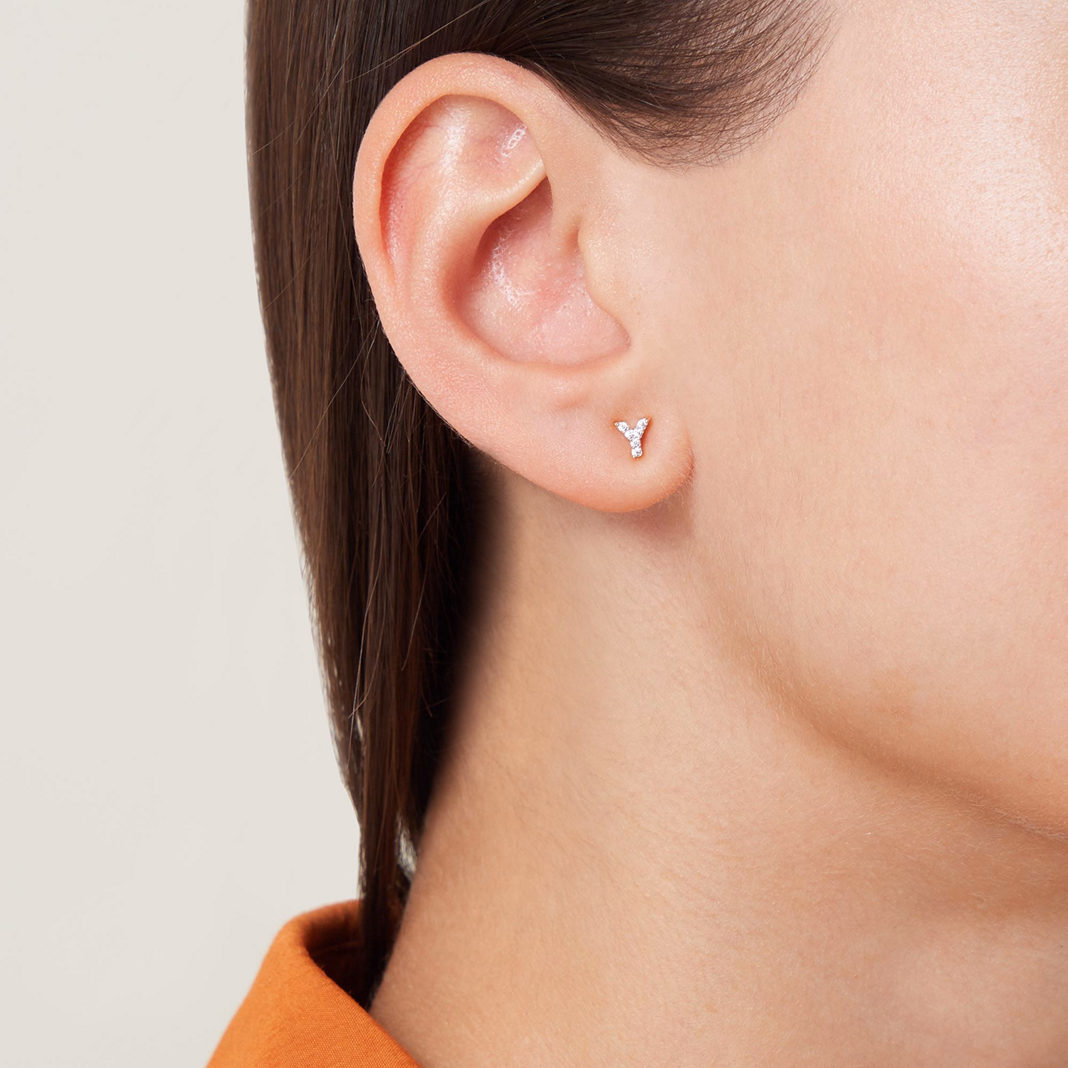 Pavé Gold Plated Initial Stud Earring Y