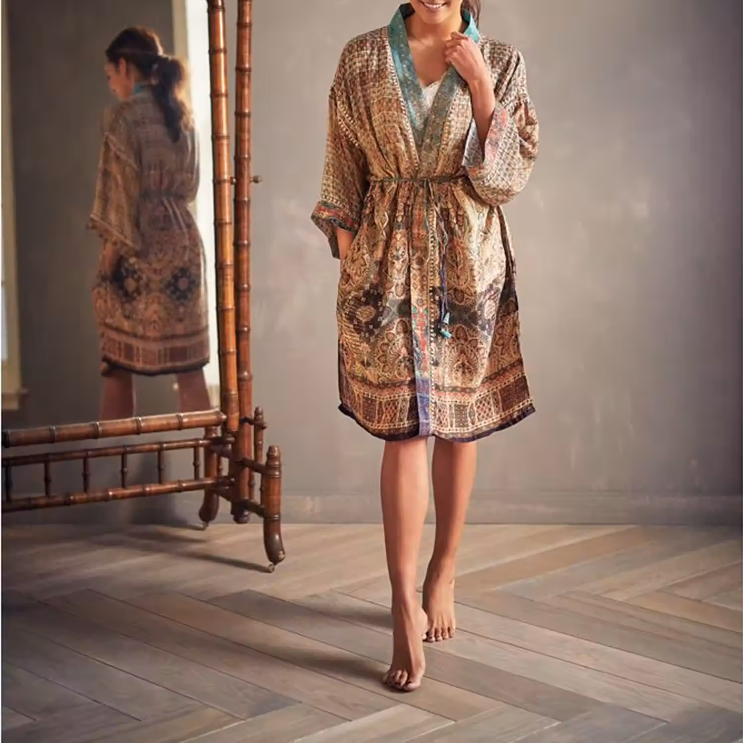 Jaypur Saree Kimono Salmon Square