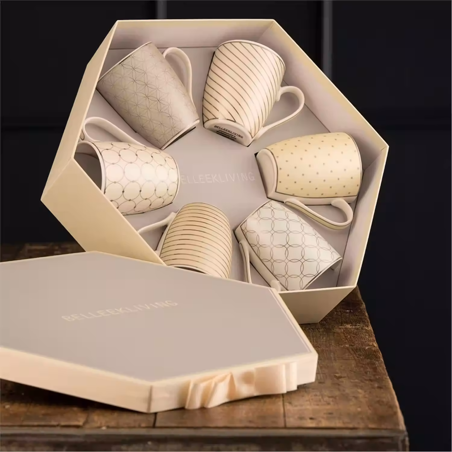 Geometric Pastels Set of Six Mugs in Hexagon Gift Box