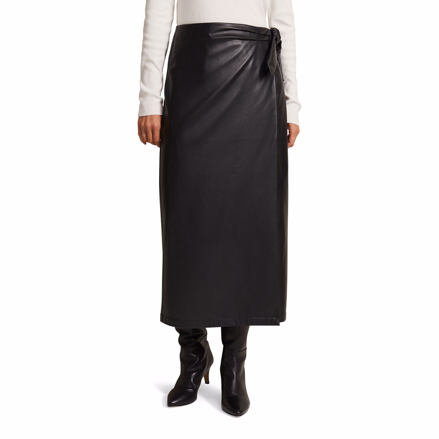Noha Faux Leather Wrap Skirt