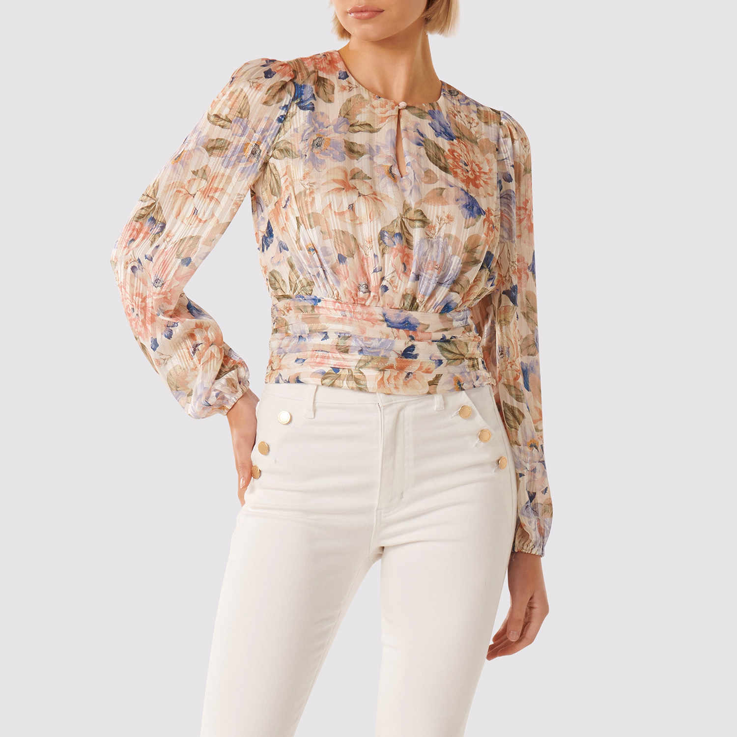 Leighton Floral Self-Stripe Blouse