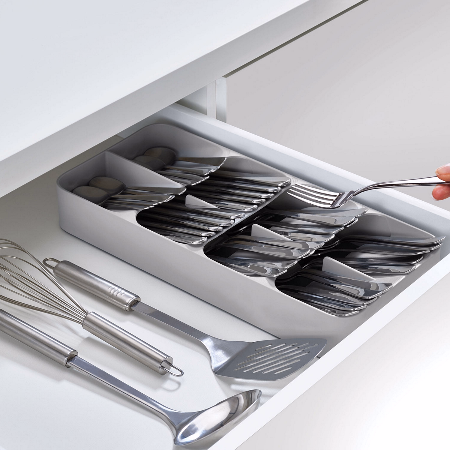 DrawerStore Large Compact Cutlery Organiser Grey