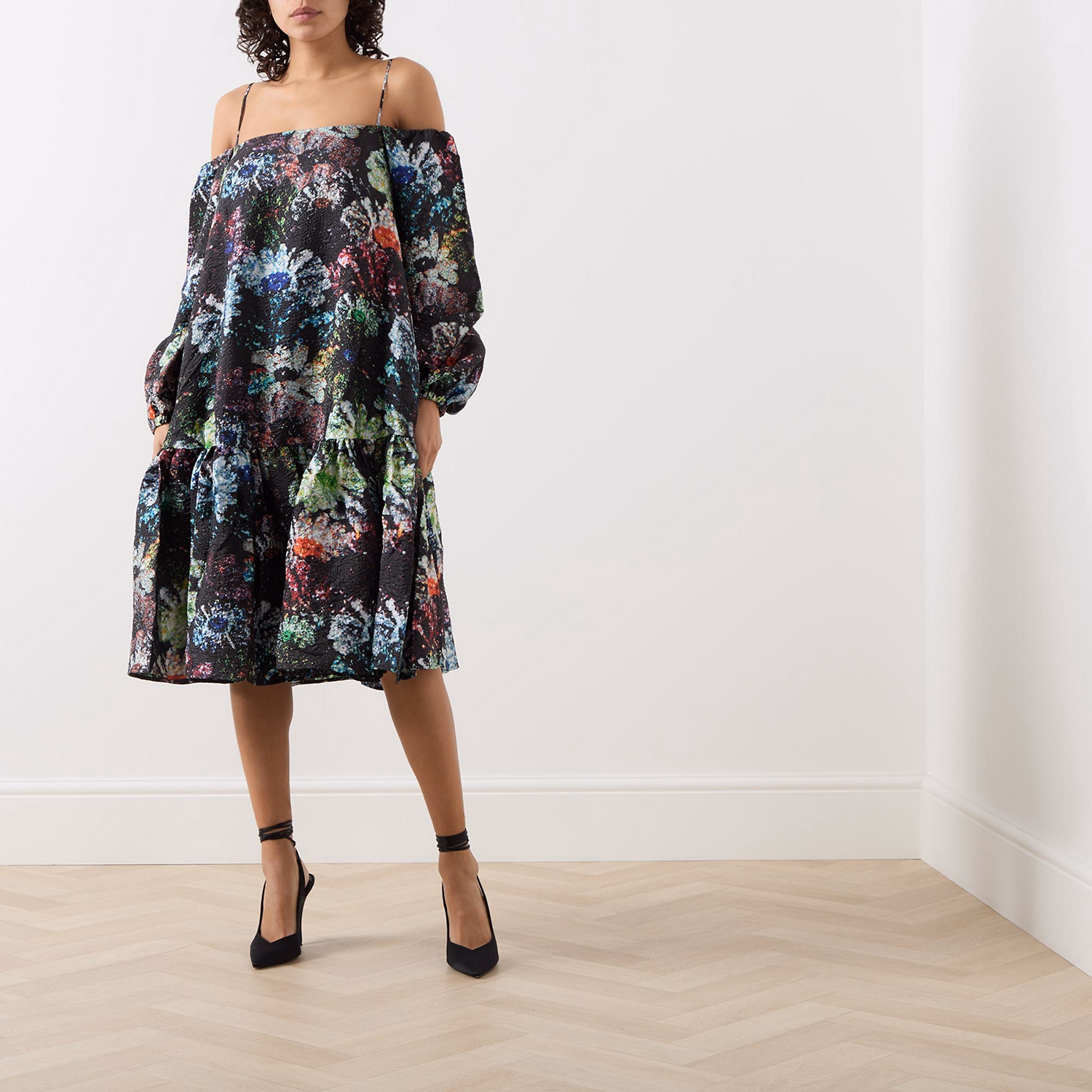 Zora Glitter Bloom Off-the-Shoulder Dress