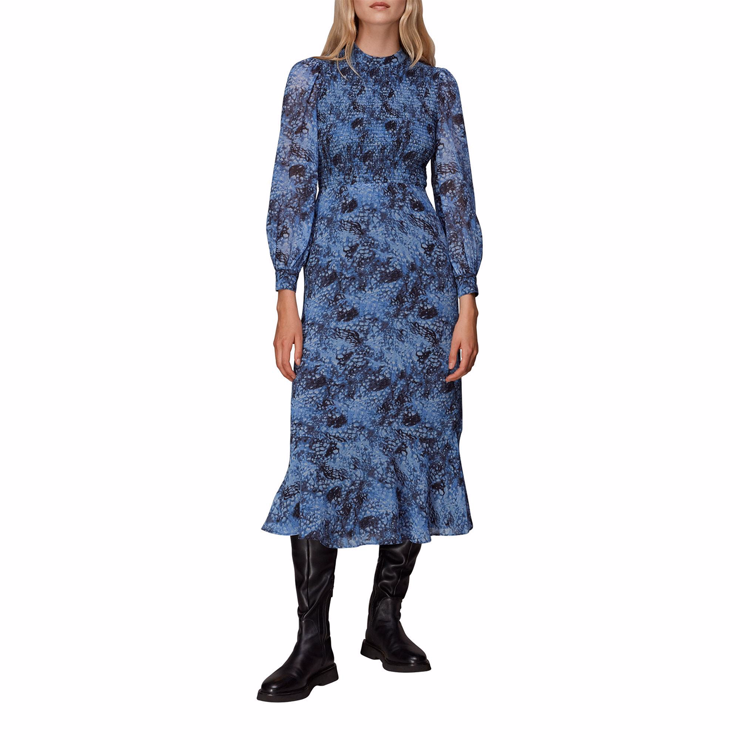 Snow Flurry Shirred Midi Dress