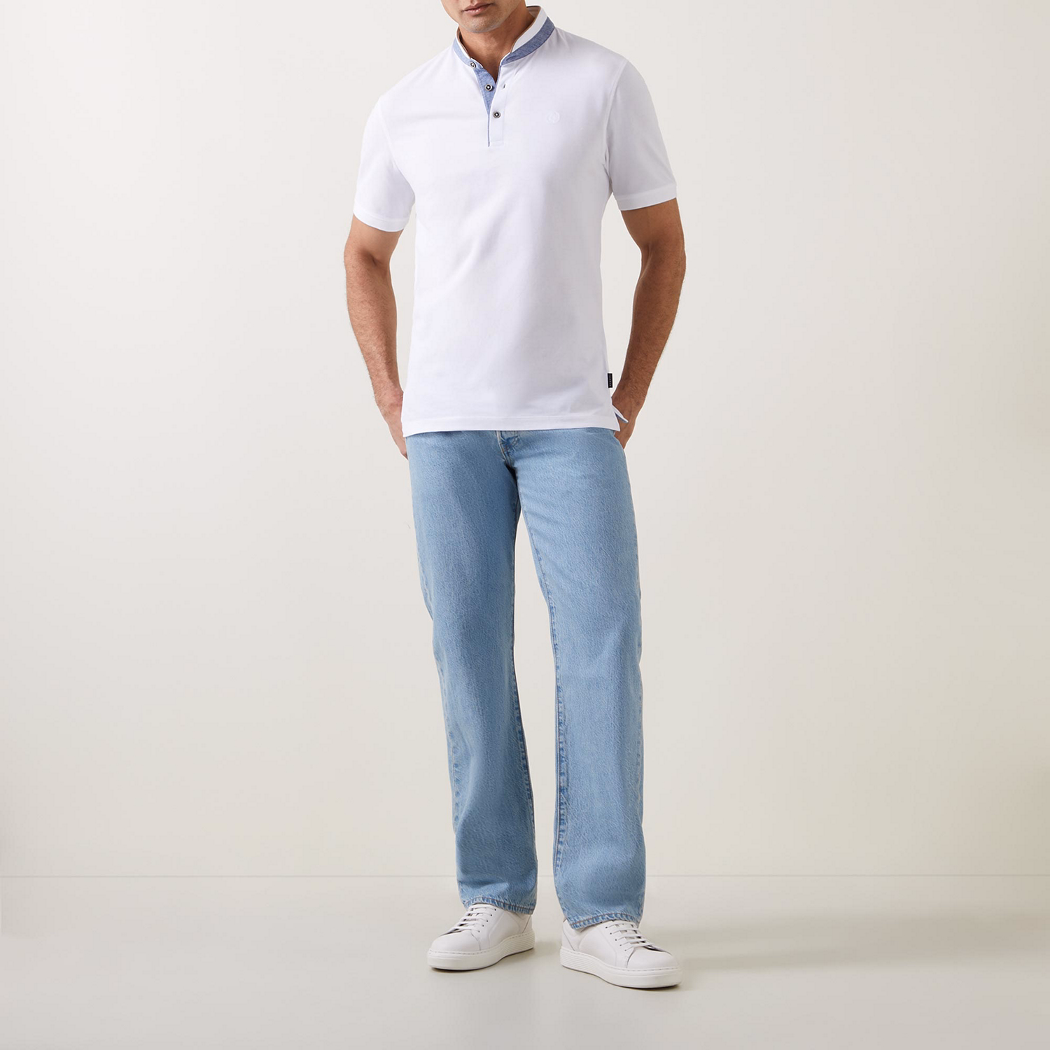 Collarless Trim Polo Shirt
