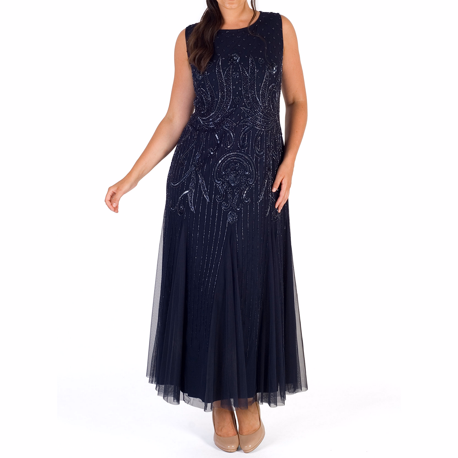 Swirl And Stripe Beaded Mesh Dress