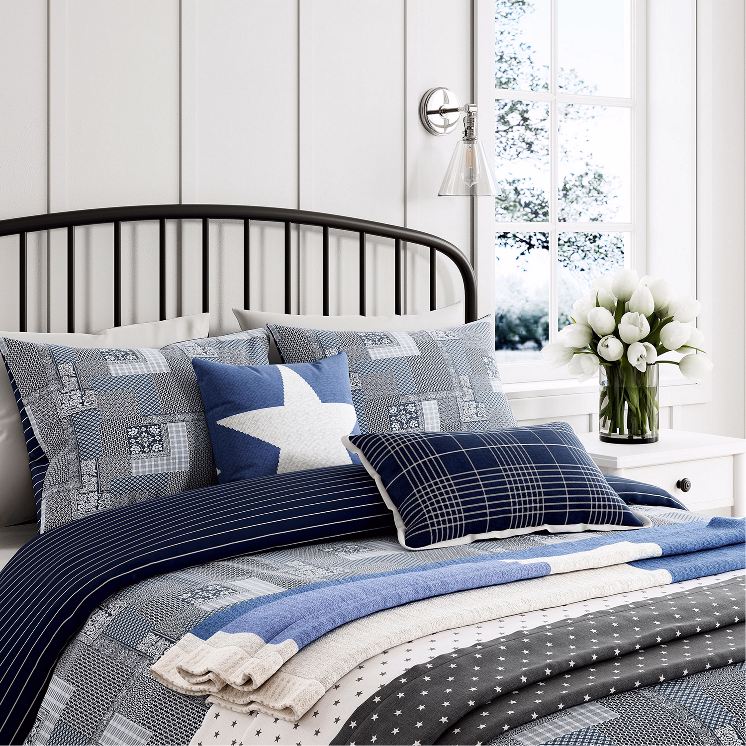 Paisley Patch Duvet Set White