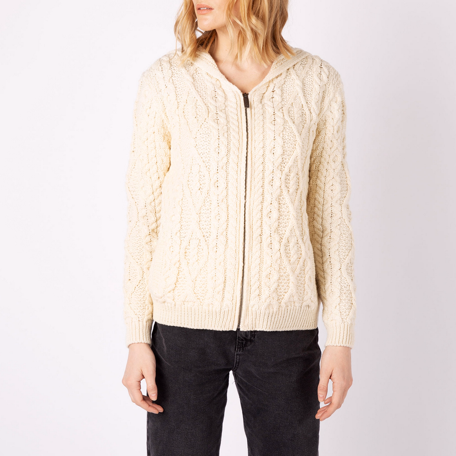 Knitwear Ash Aran Zipped Hooded Jacket Natural
