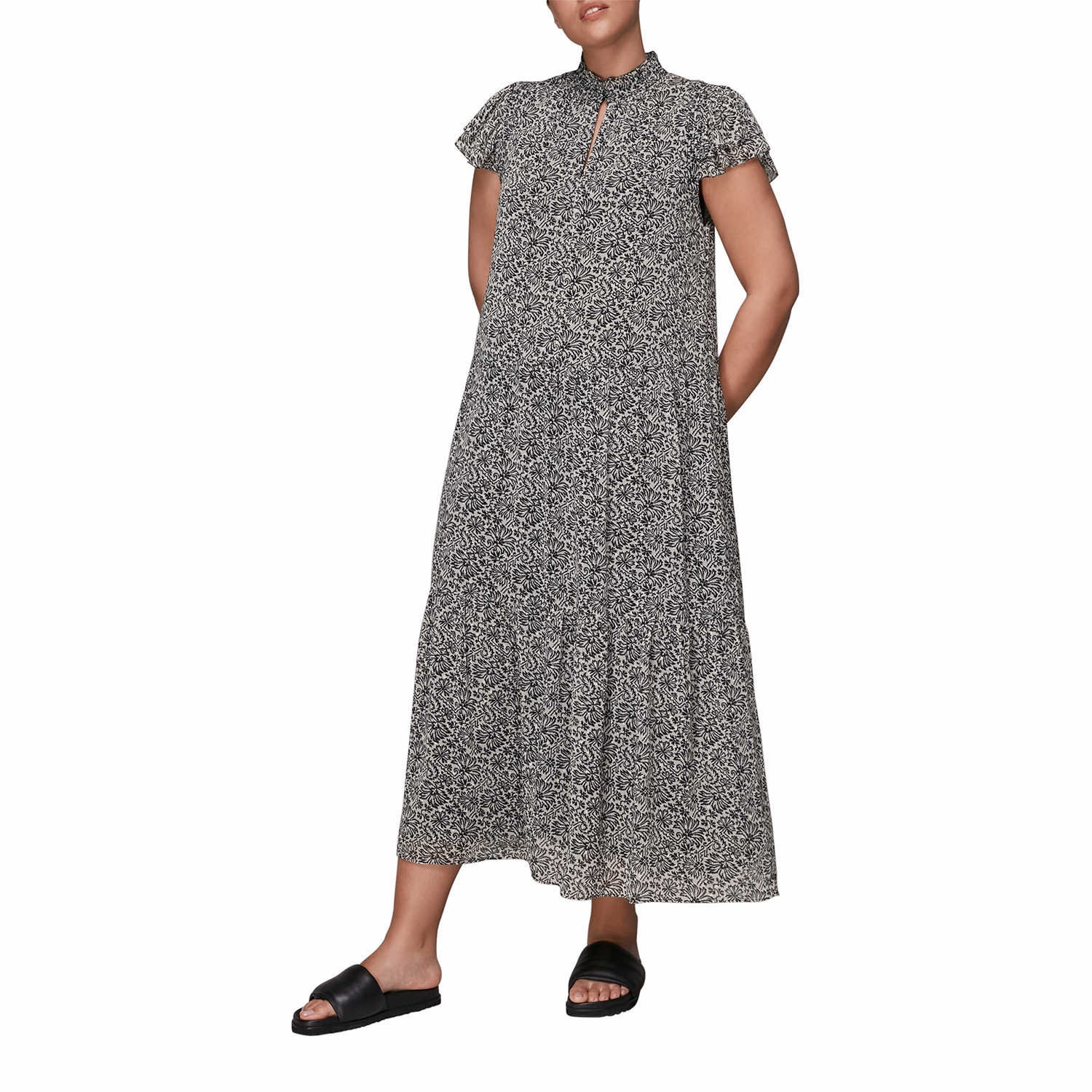 Indo Floral Print Tiered Dress