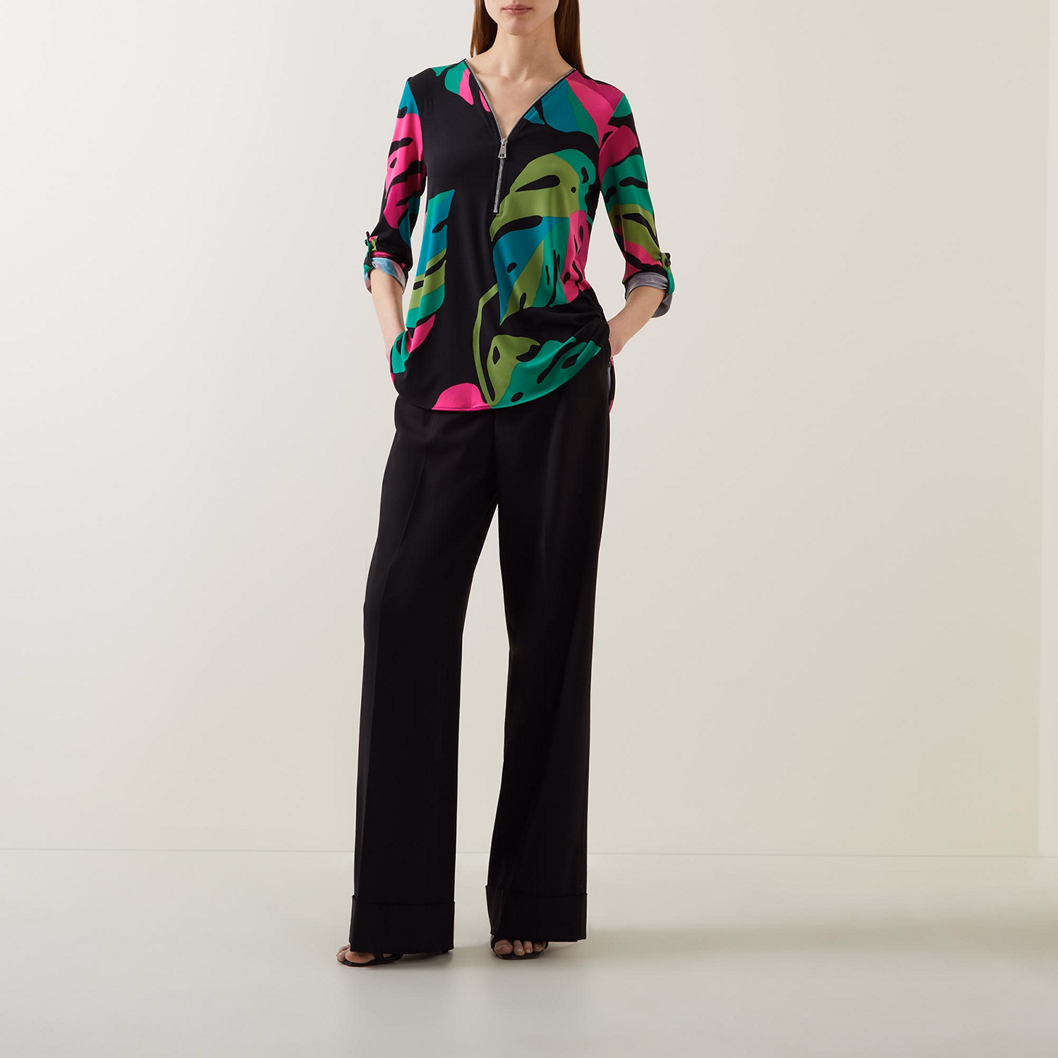 Leaf Print Zip-Detail Tunic