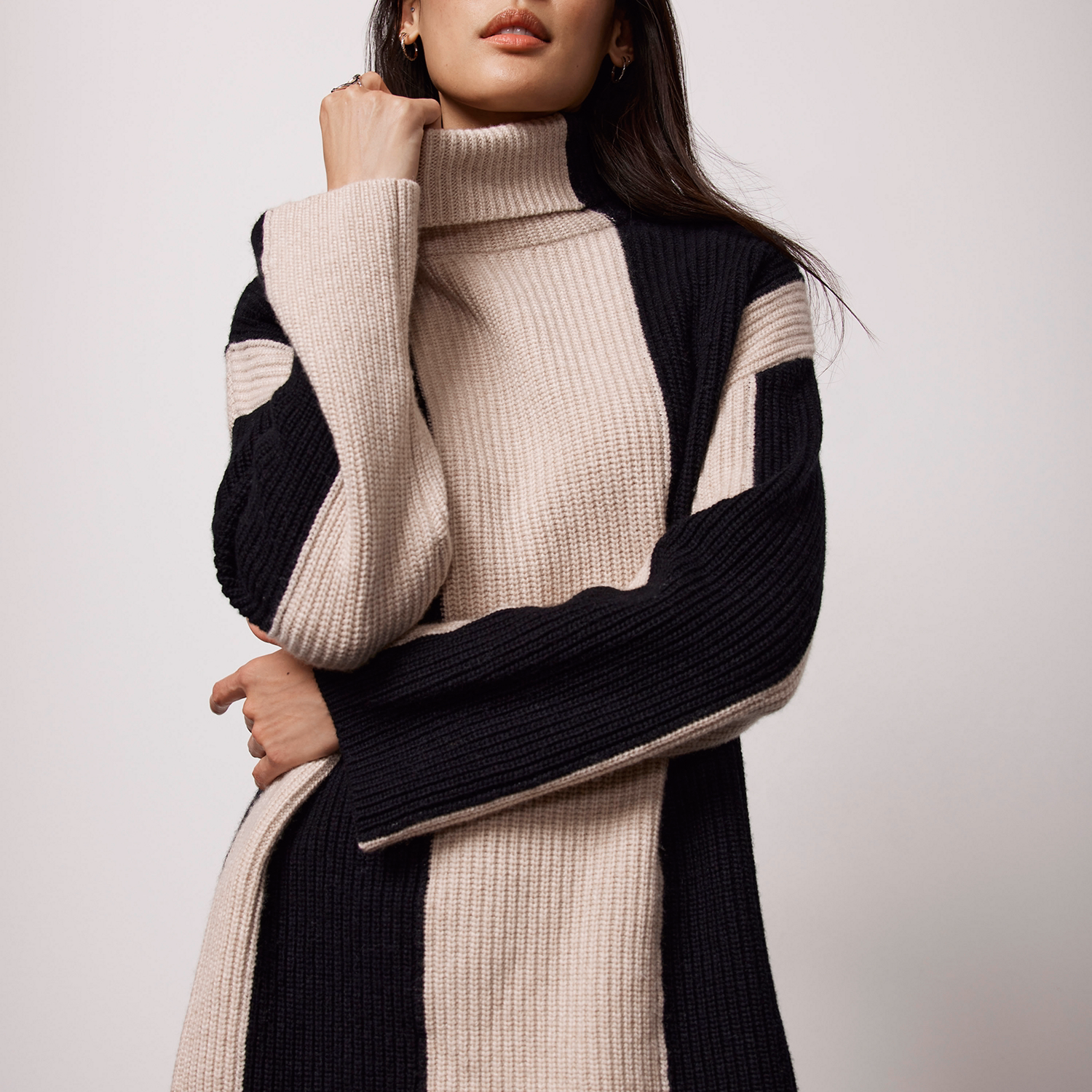 Ribbed Striped Longline Sweater