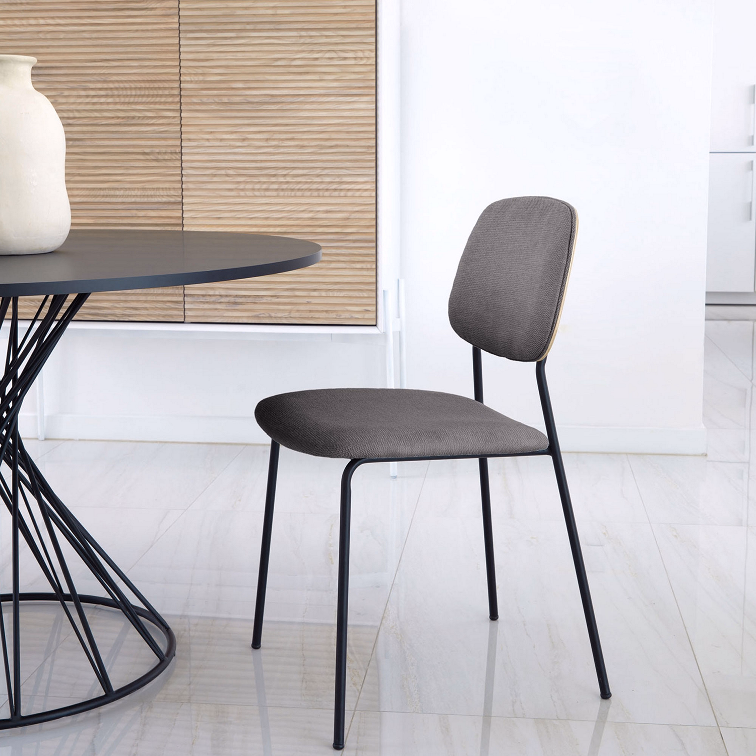 Benilda Dark Grey Stackable Chair Oak Veneer and Steel with Black Finish