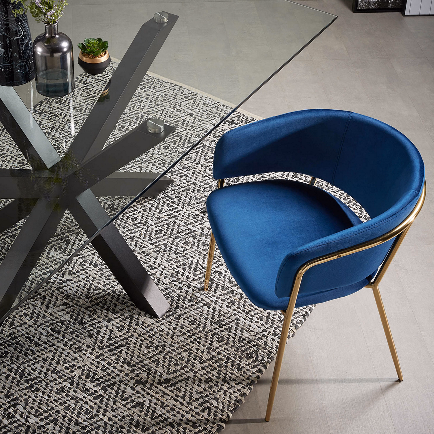 Runnie Blue Velvet Chair with Gold Finish Steel Legs