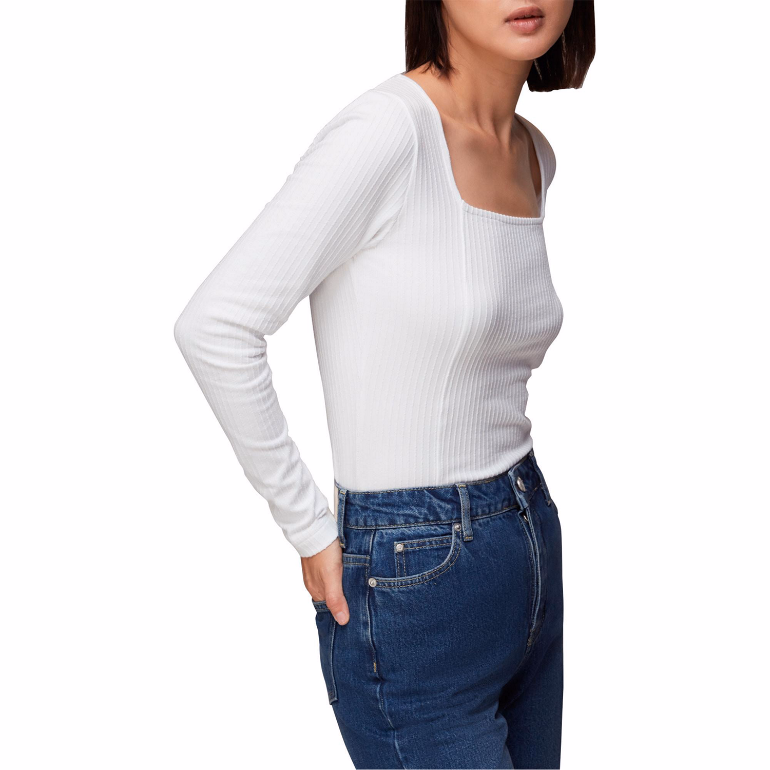 Square Neck Long Sleeve Rib Top