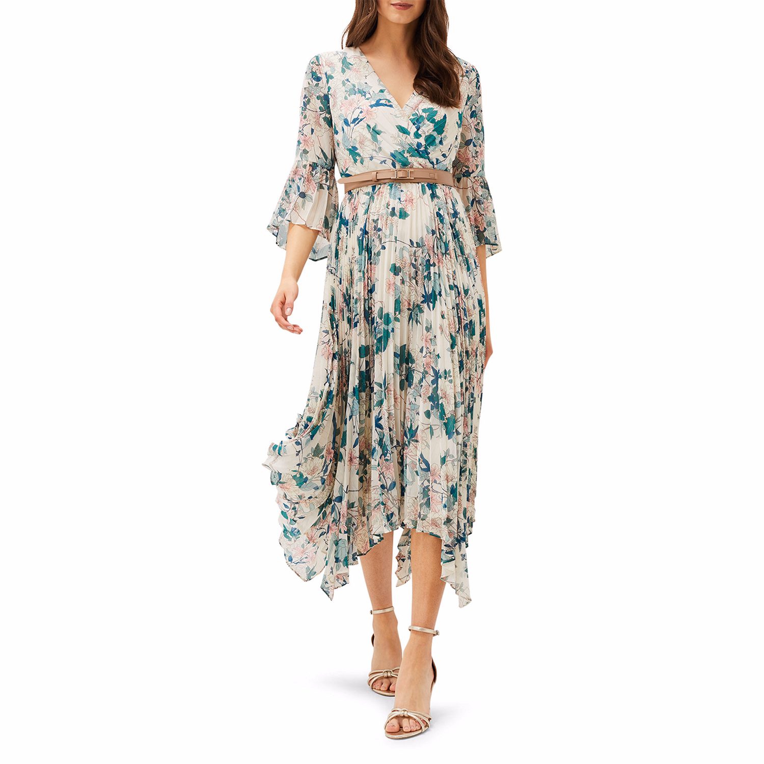 Dani Pleated Belted Midi Dress