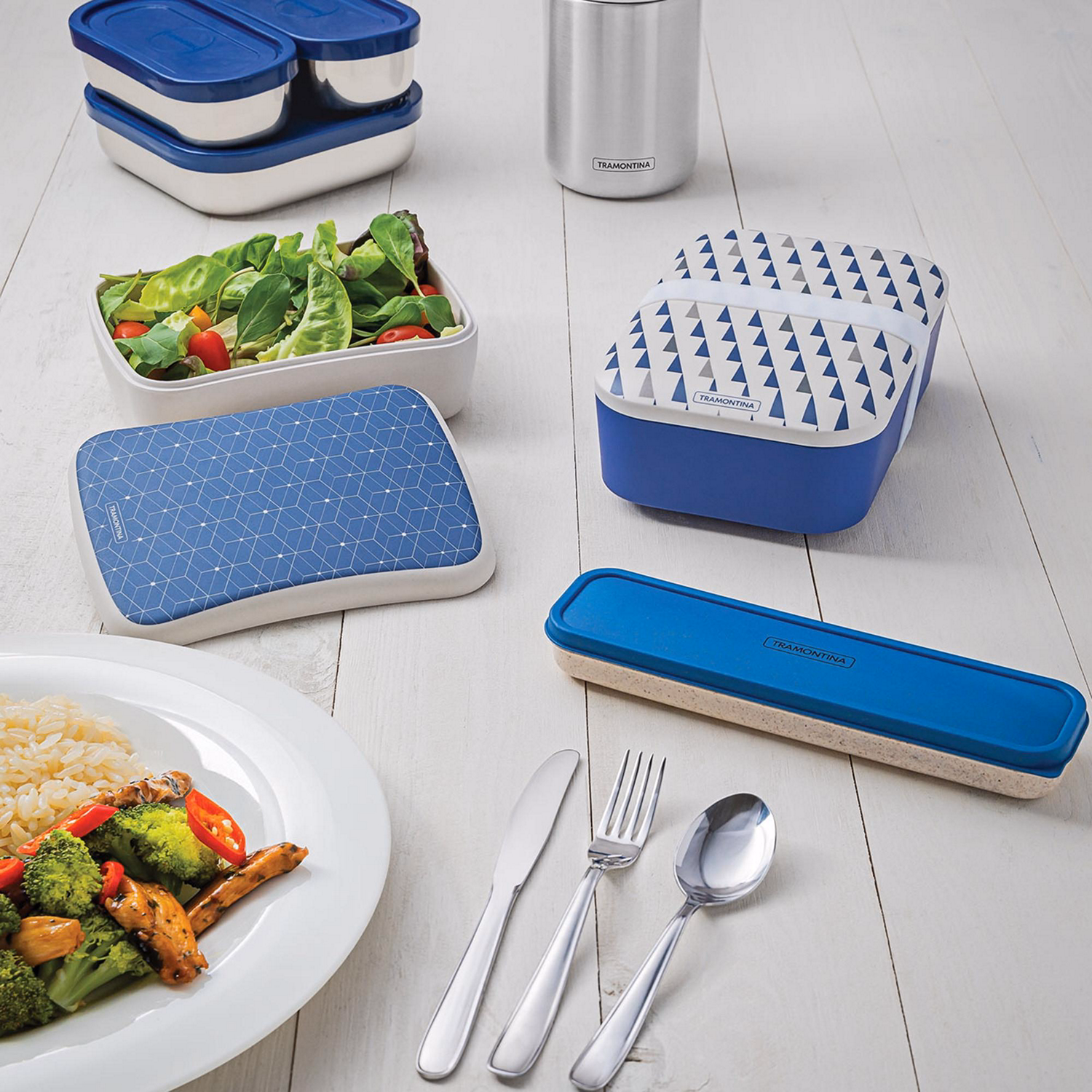 By Me Blue Travel Cutlery Set With Case, Four Piece Set