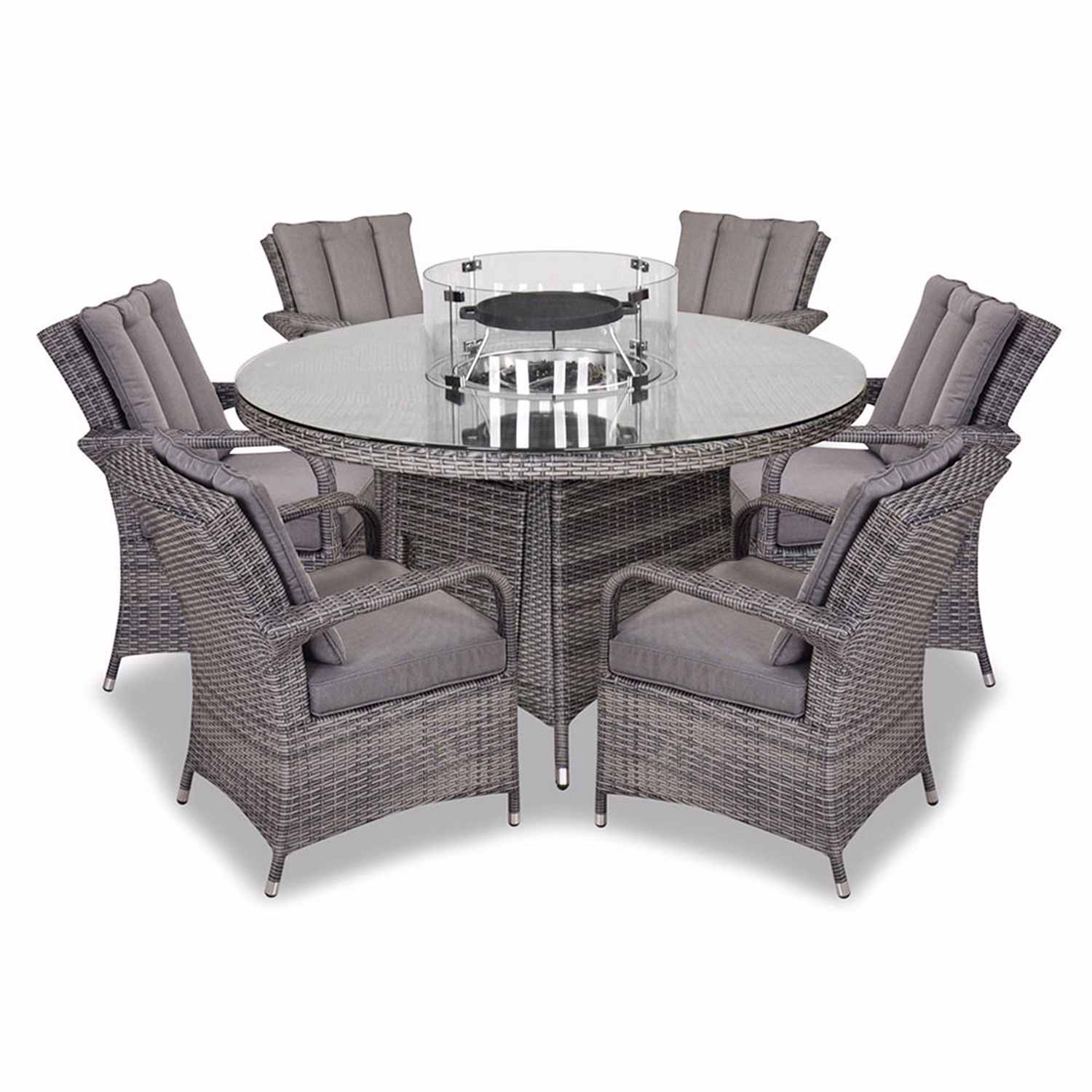 Ottawa 6 Seater Set with 135cm Round Table & Firepit Grey