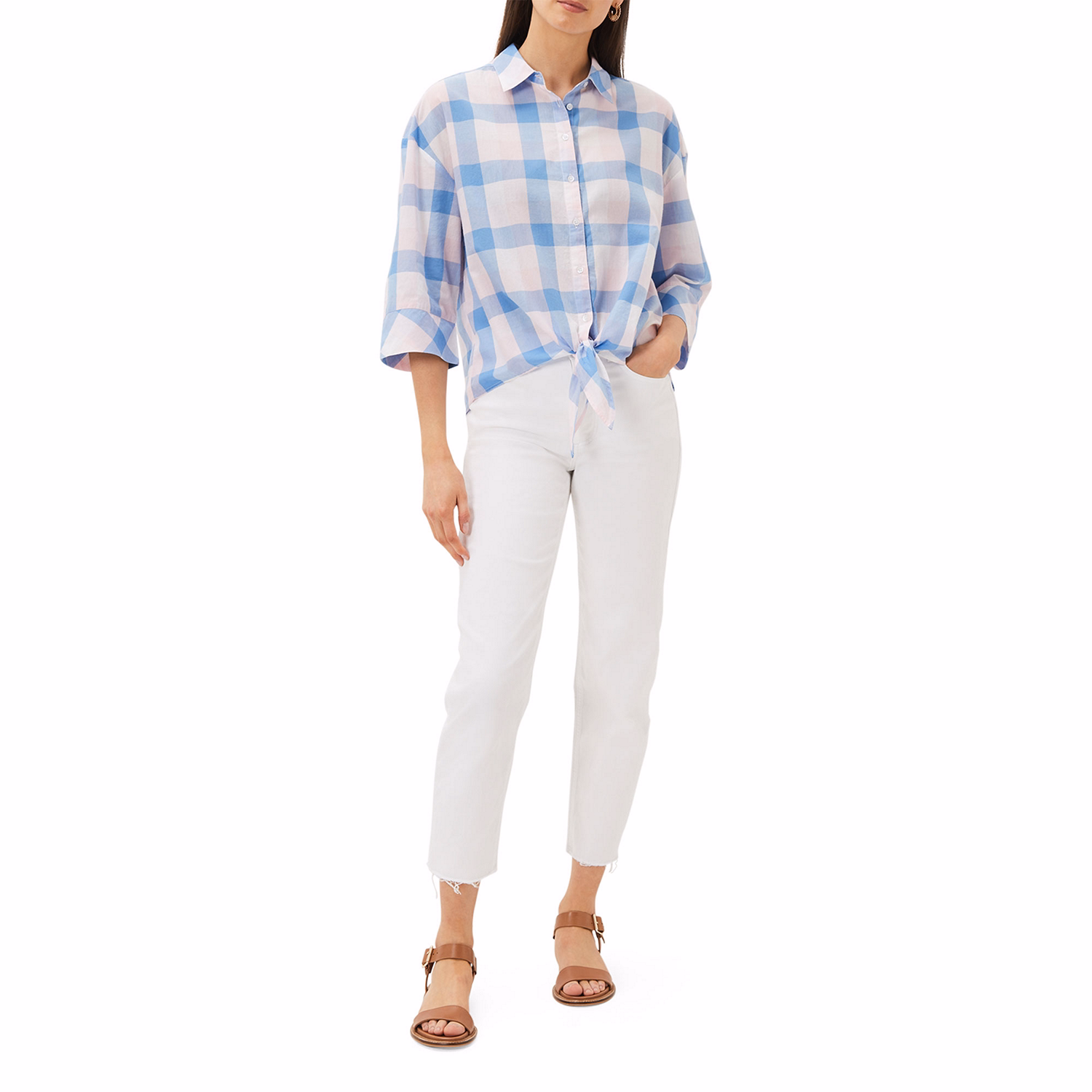 Della Checked Tie Front Blouse
