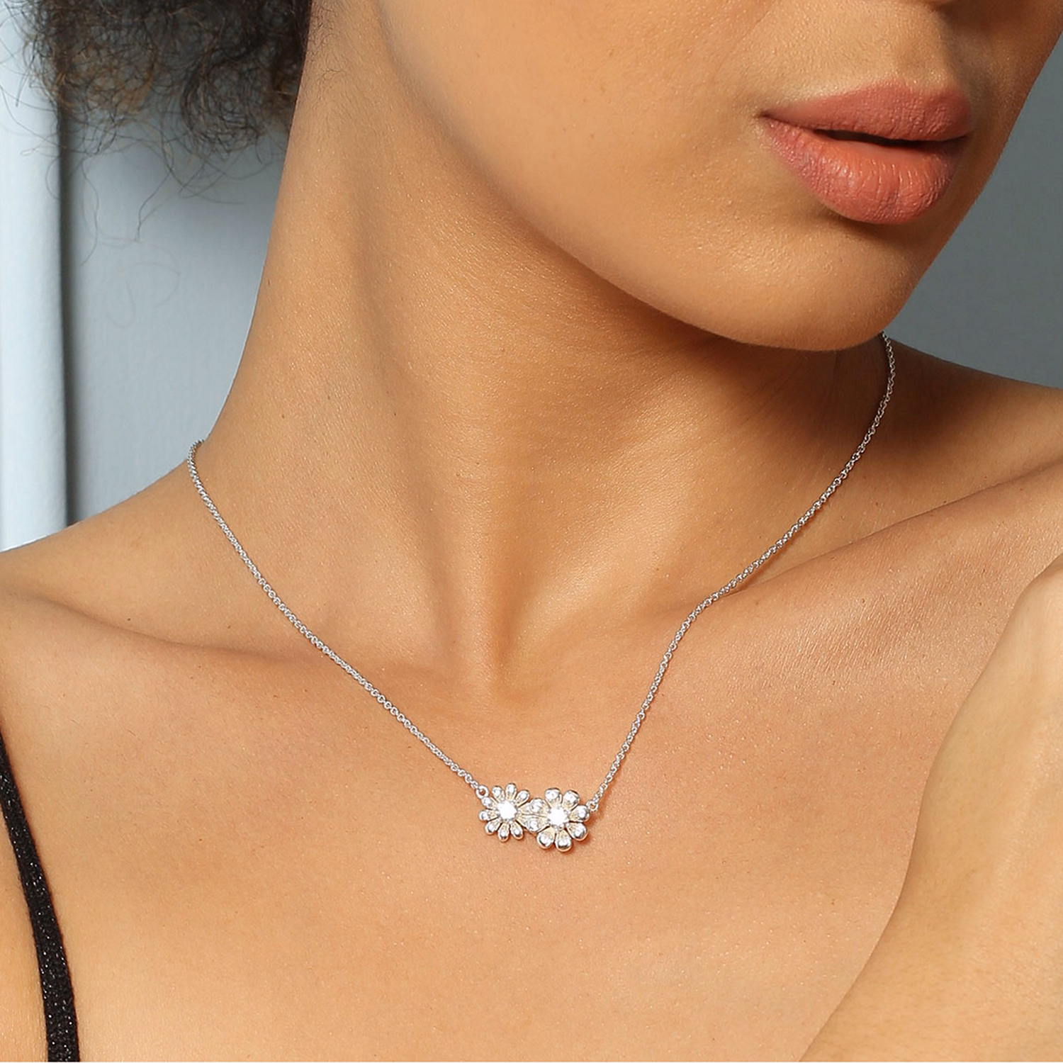 Double Floral Pendant with Clear Stones