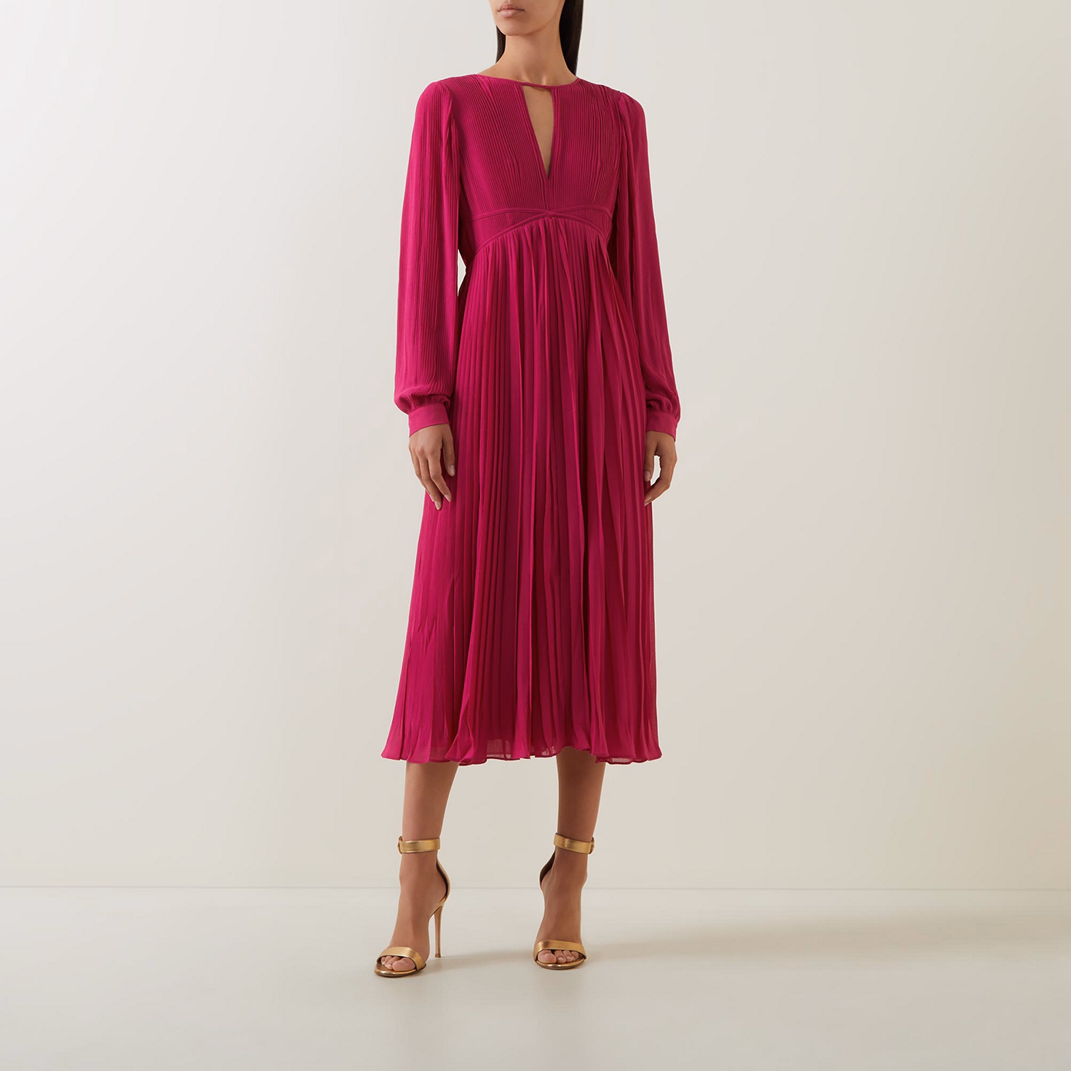 Pleated Flared Midi Dress