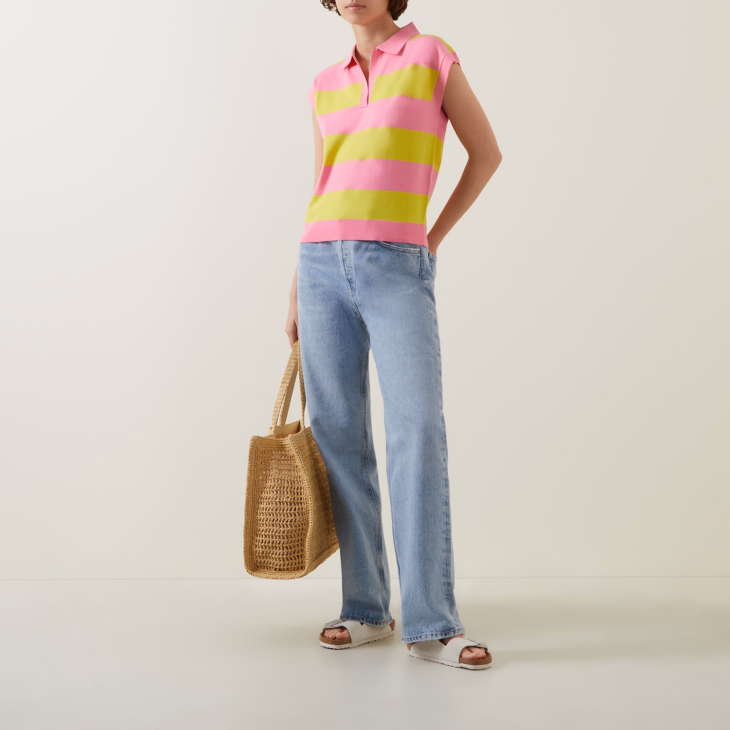Block Stripe Collar Top