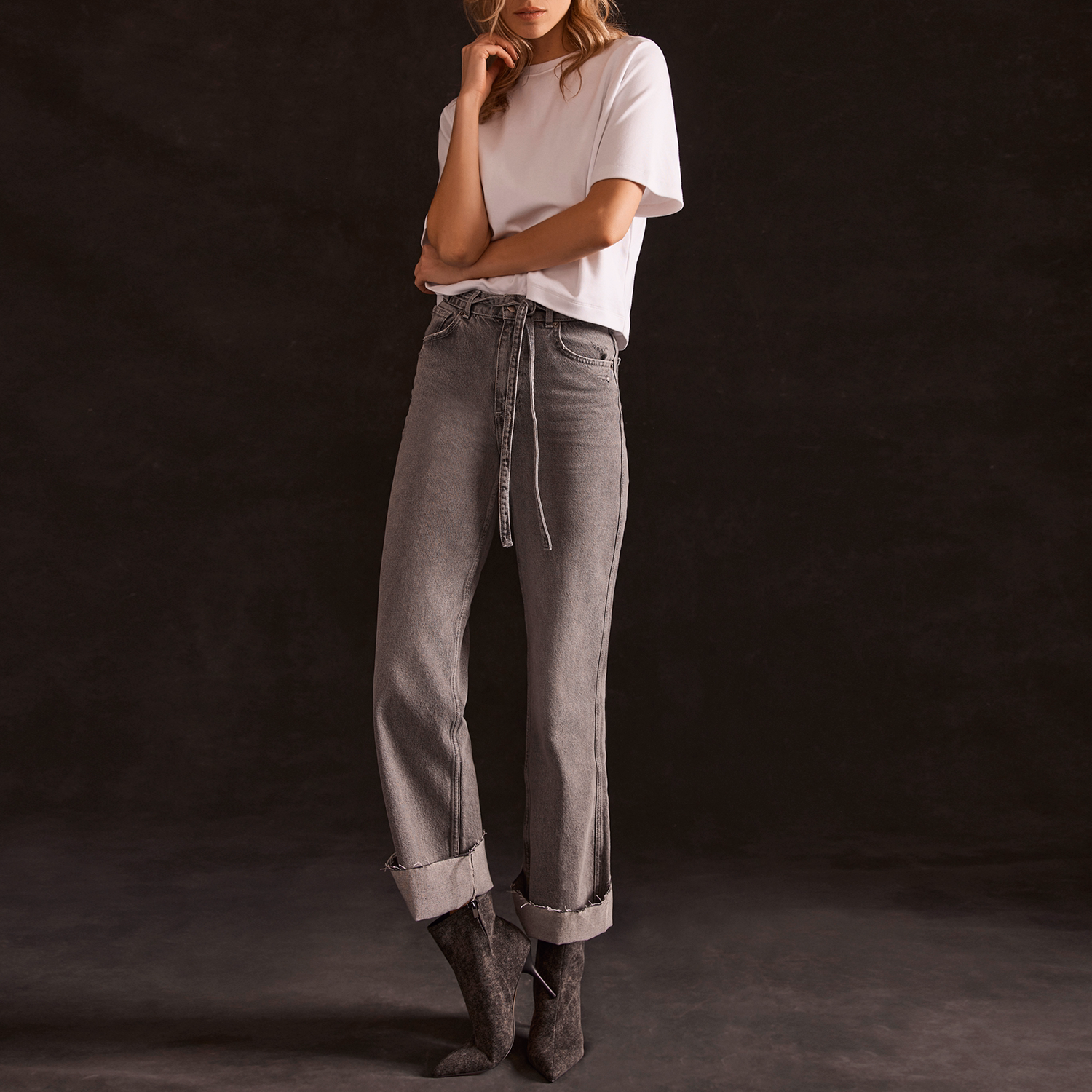 High-Rise Belted Jeans