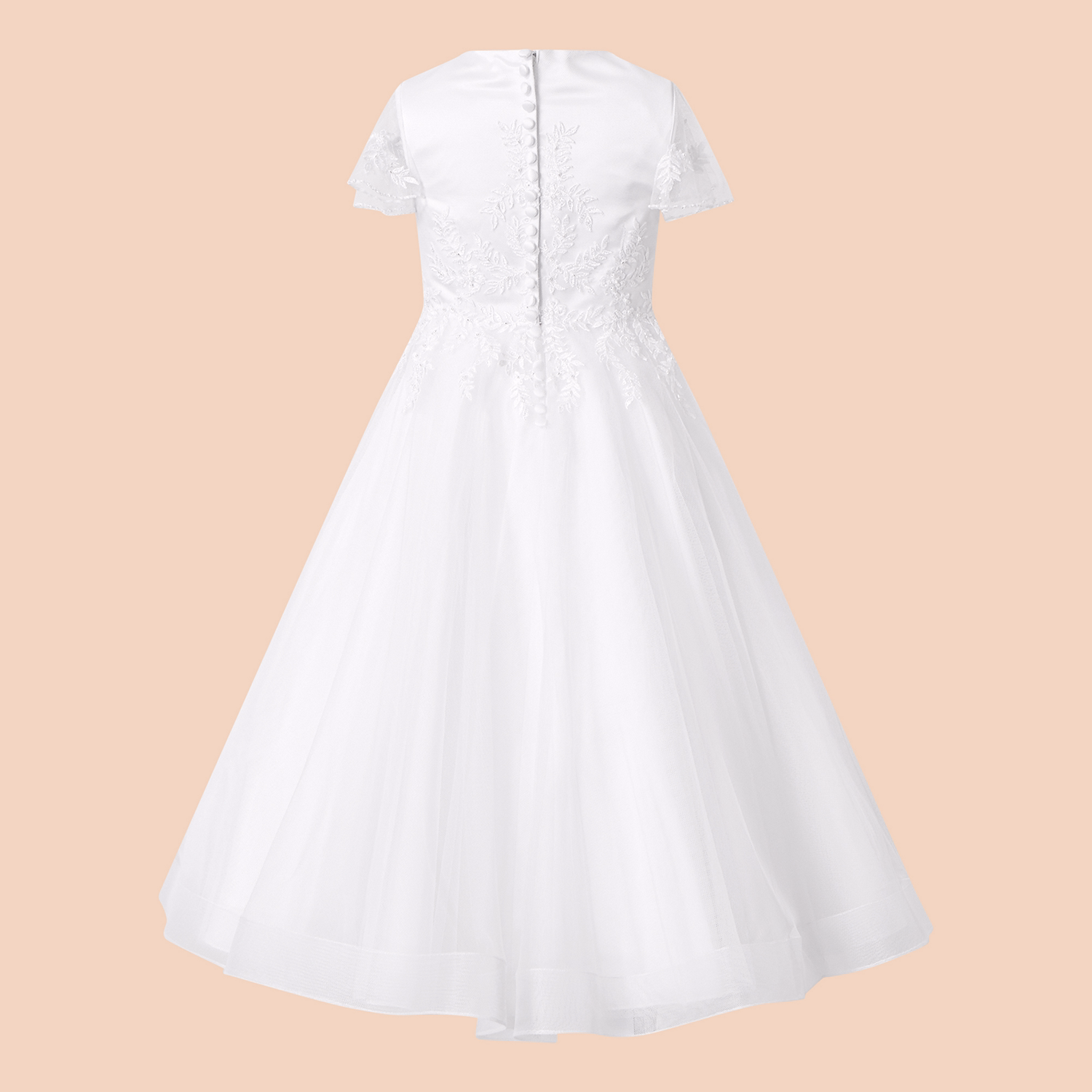 Leaf Embroidered Communion Dress