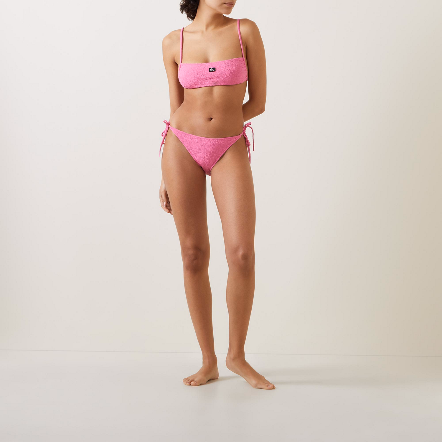 Monogram Textured Tie-Detail Bikini Briefs