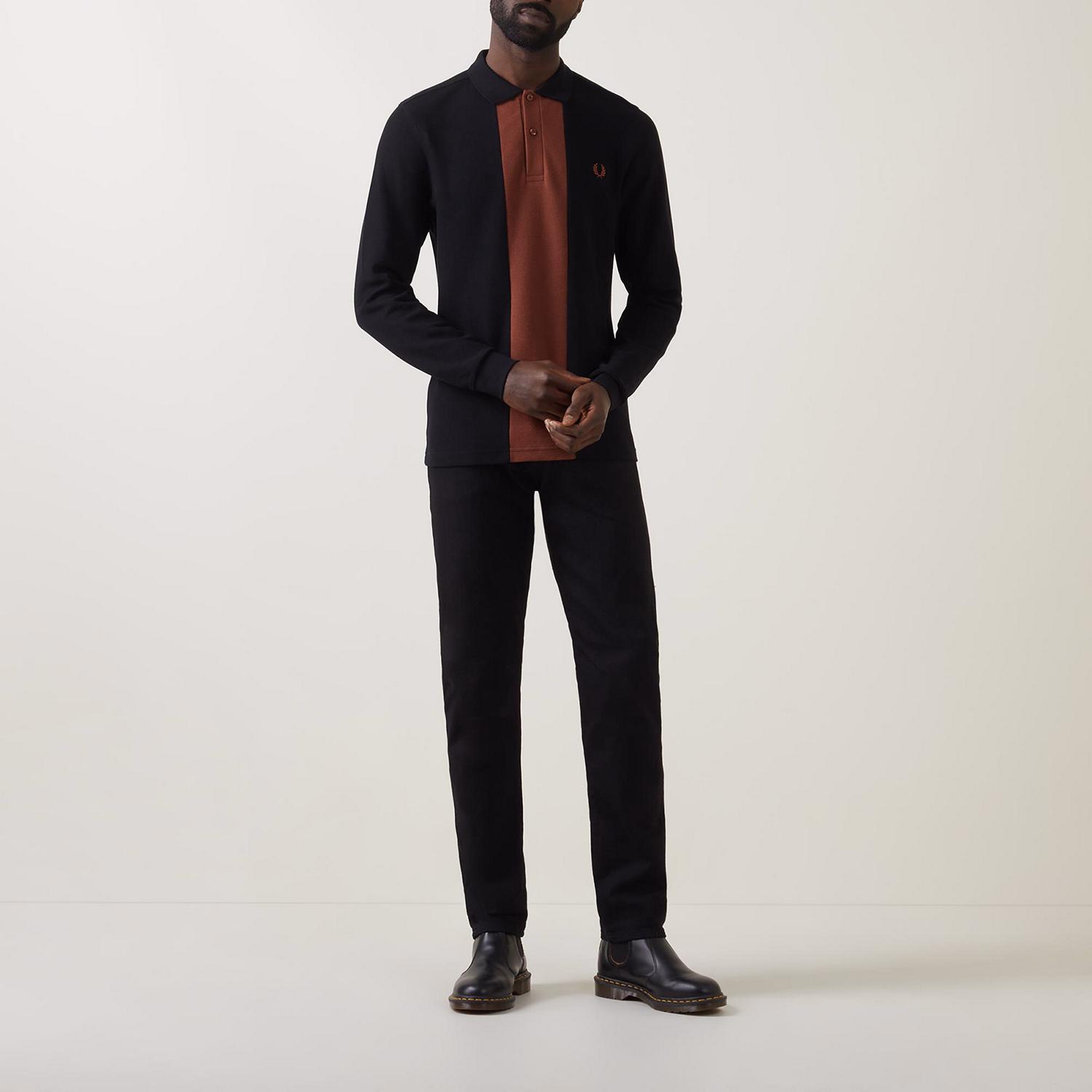 Panel Logo Long-Sleeved Polo Shirt