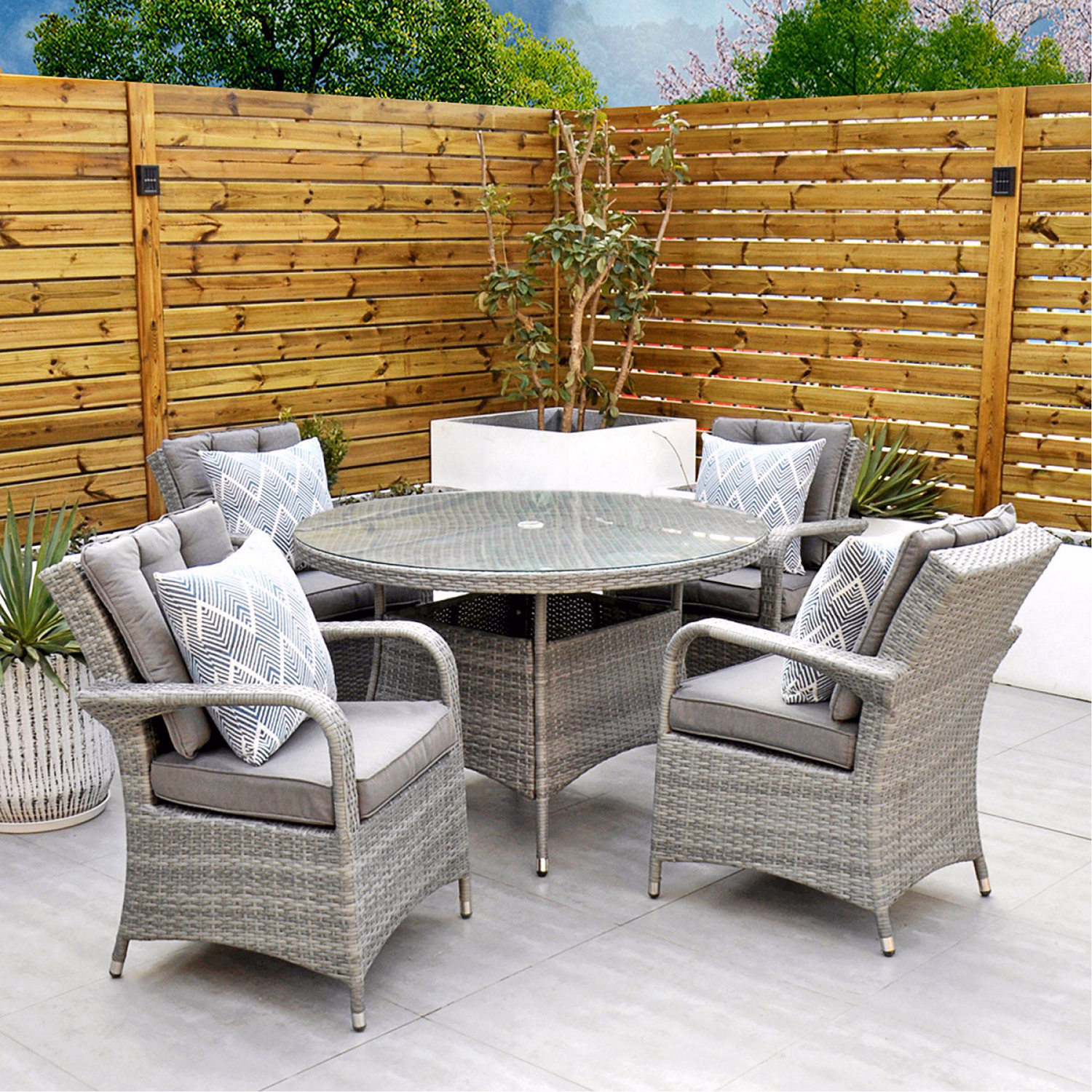 Havana 4 Seat Dining Set with 120cm Round Table Light Grey