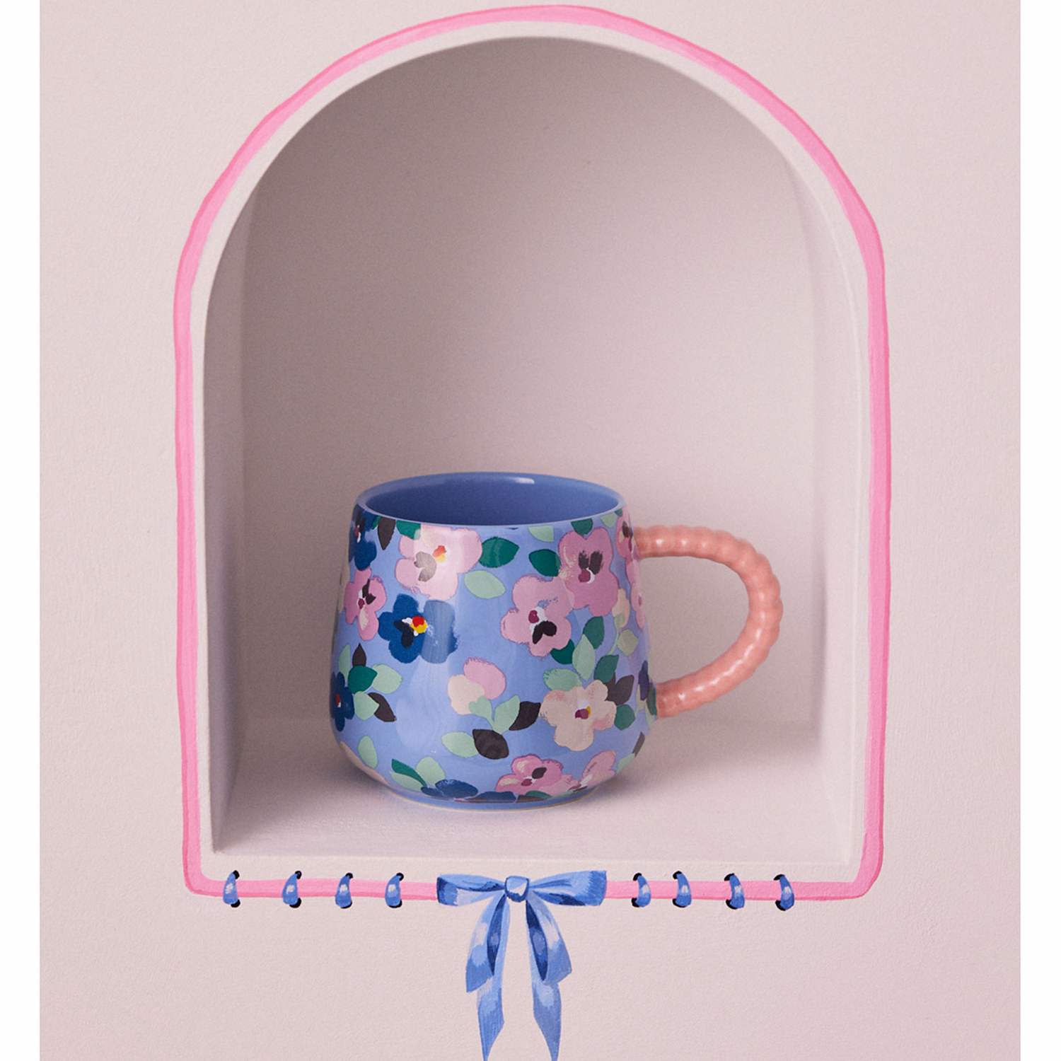 Painted Pansies Blue Twisted Handle Mug