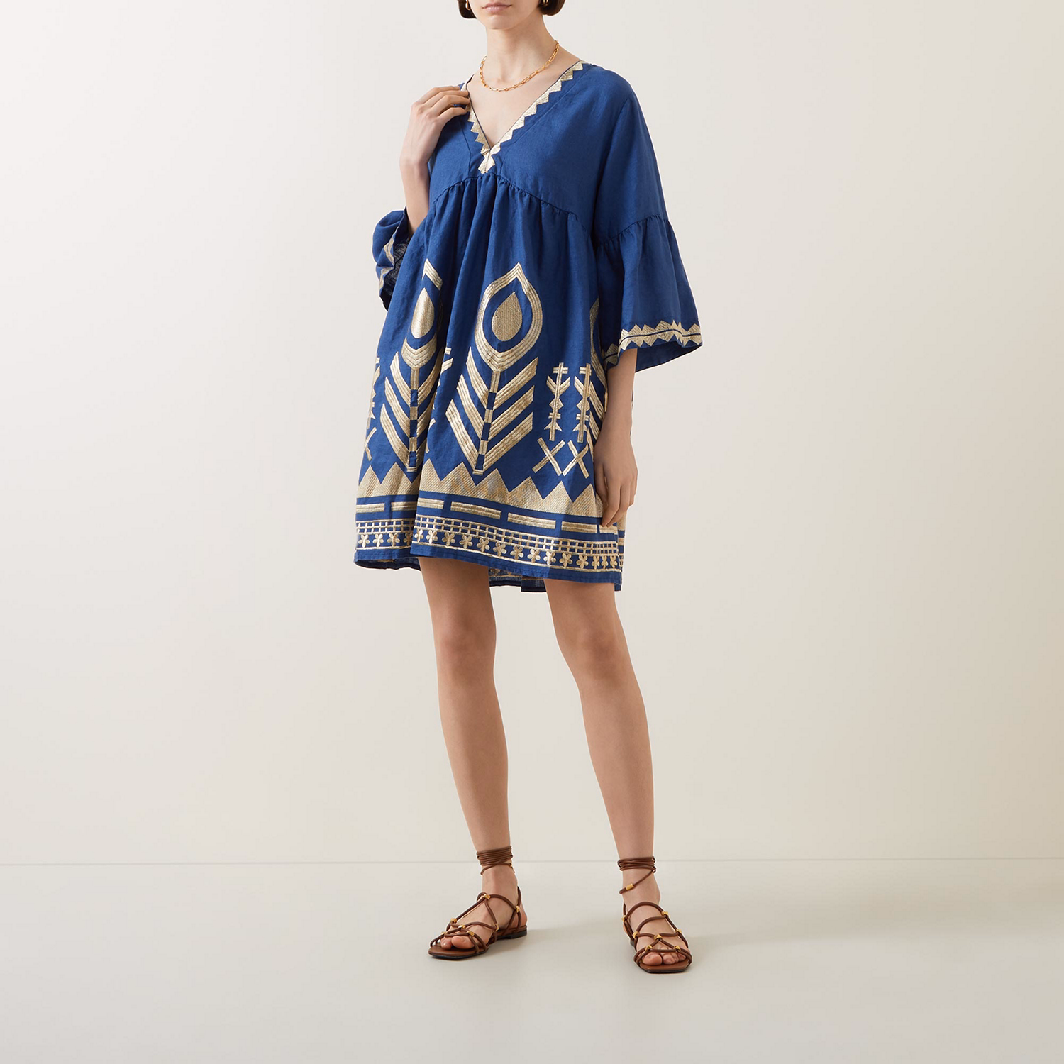 Feather Embroidered Mini Dress