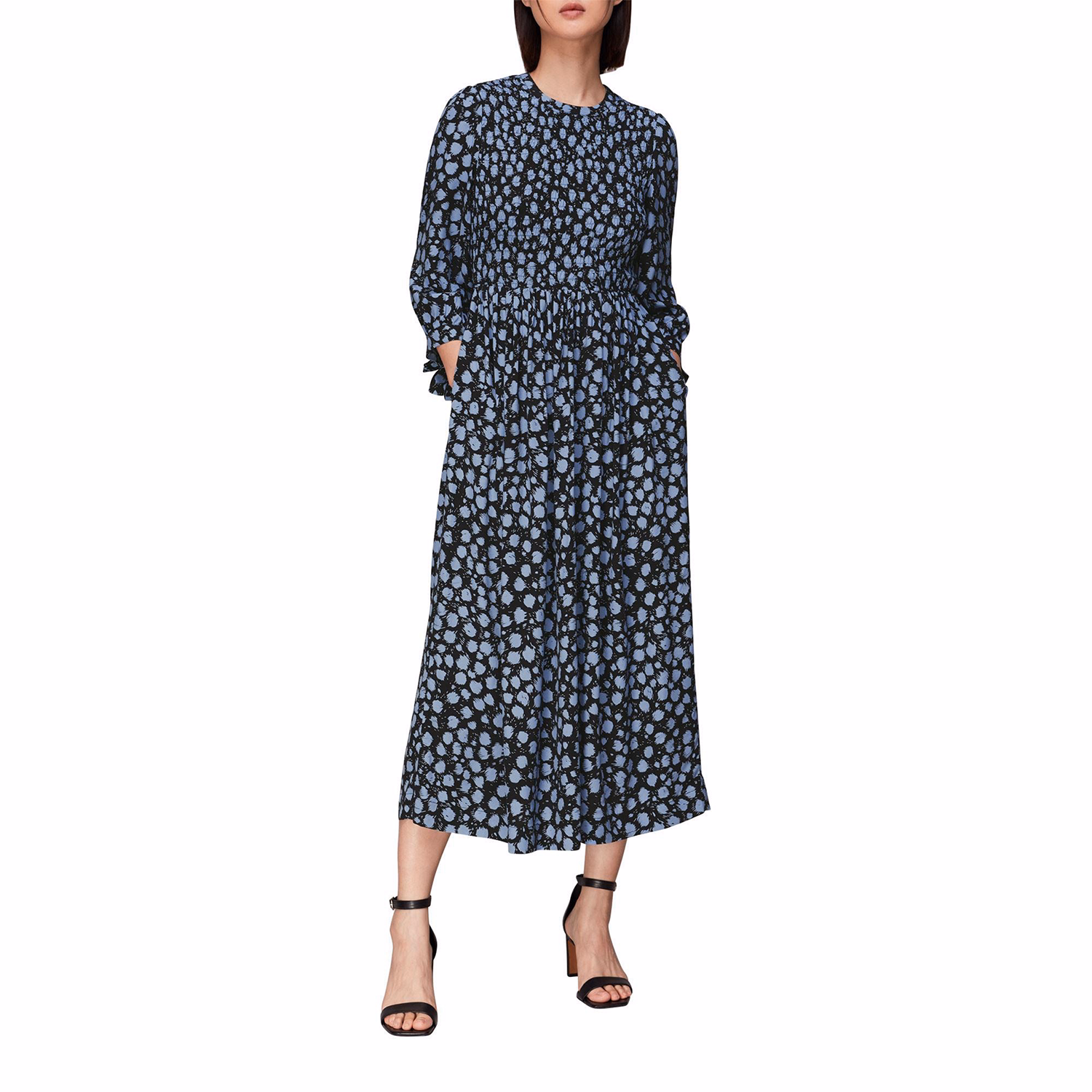 Dalmatian Shirred Midi Dress