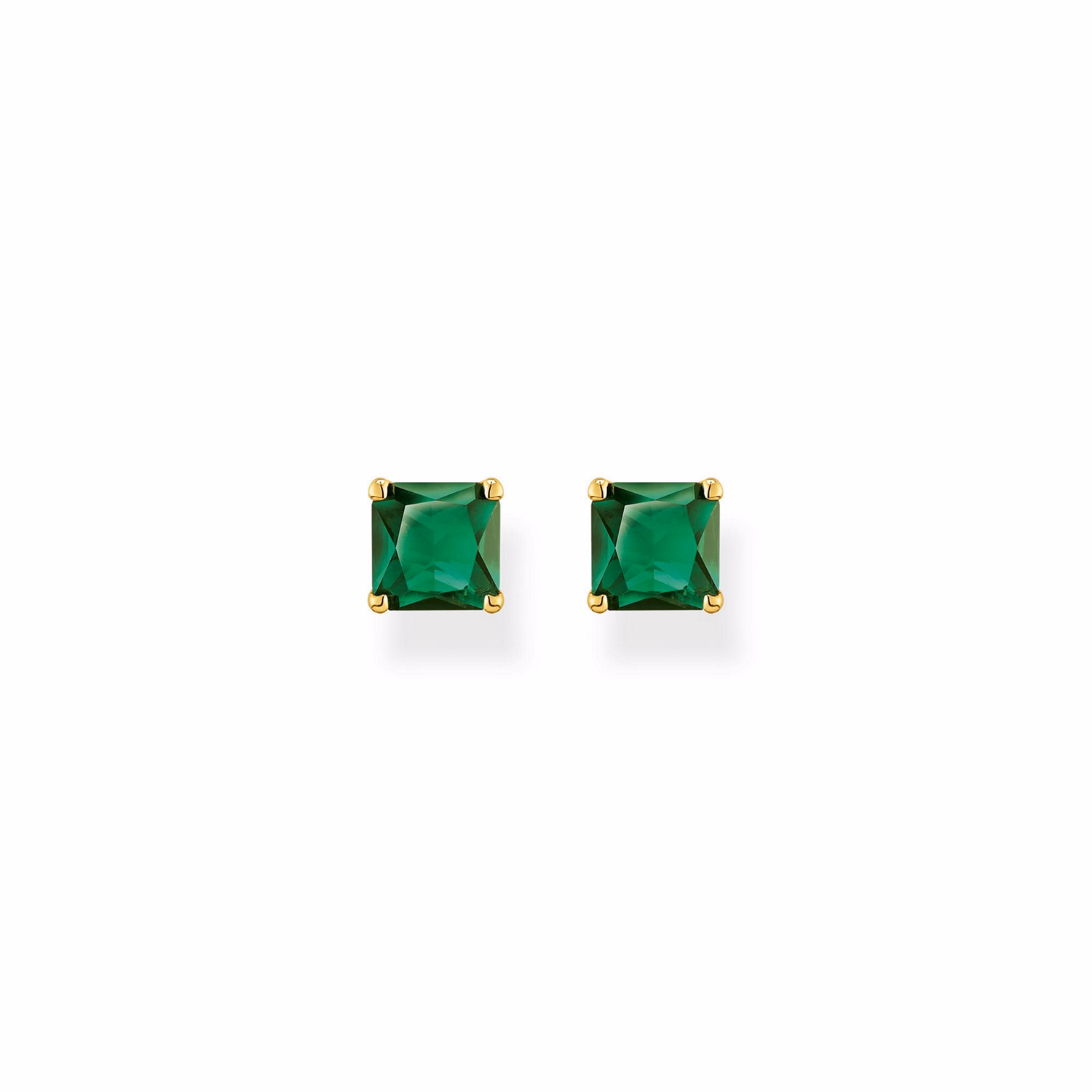 Gold Classic Green Cubic Zirconia Stud Earrings