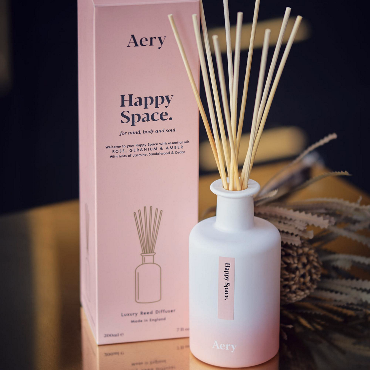 Happy Space Reed Diffuser - Rose Geranium & Amber
